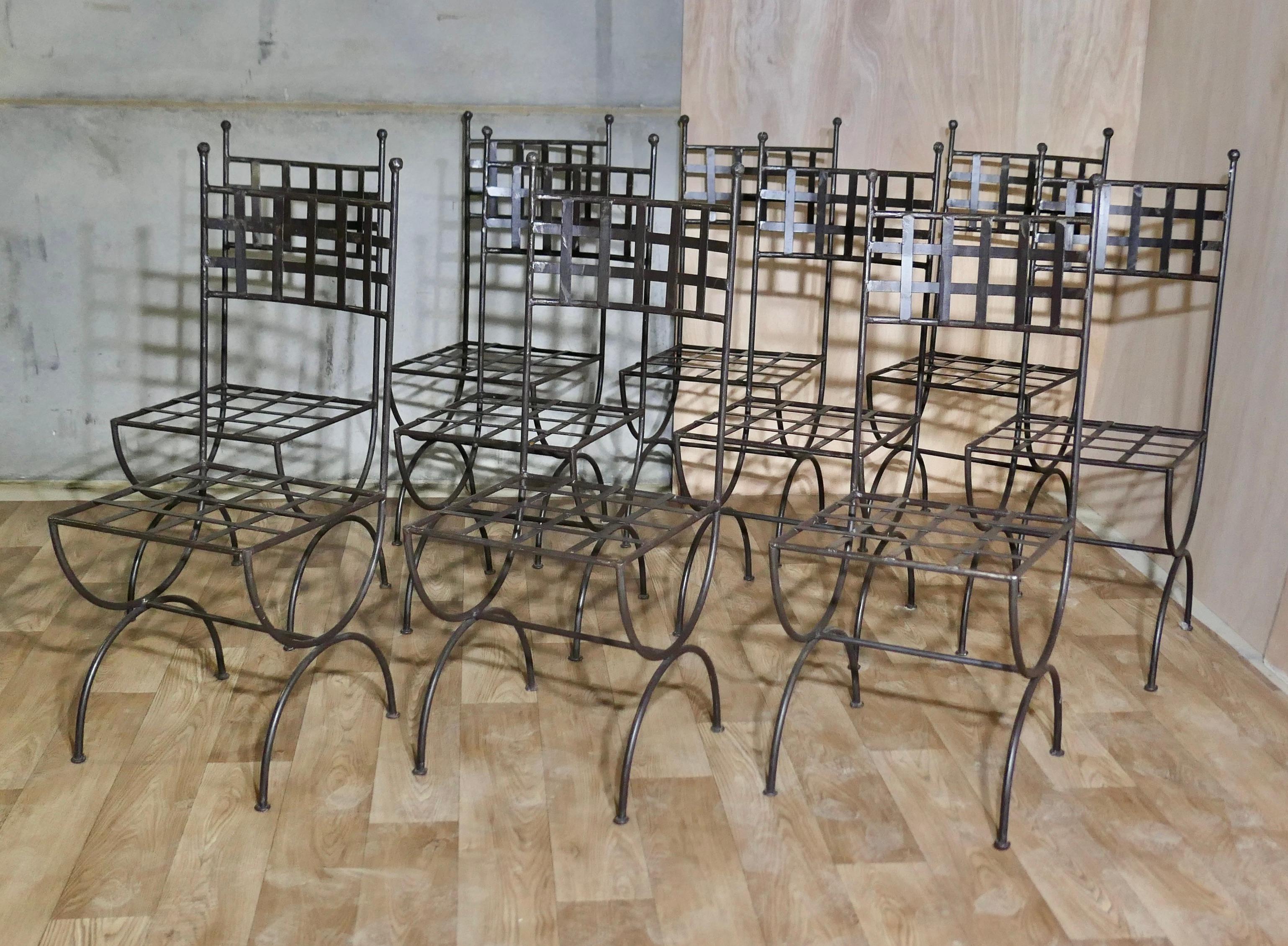 Set of 10 Designer High Back Strap-work Iron Patio Chairs 4