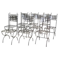 Set of 10 Designer High Back Strap-work Iron Patio Chairs