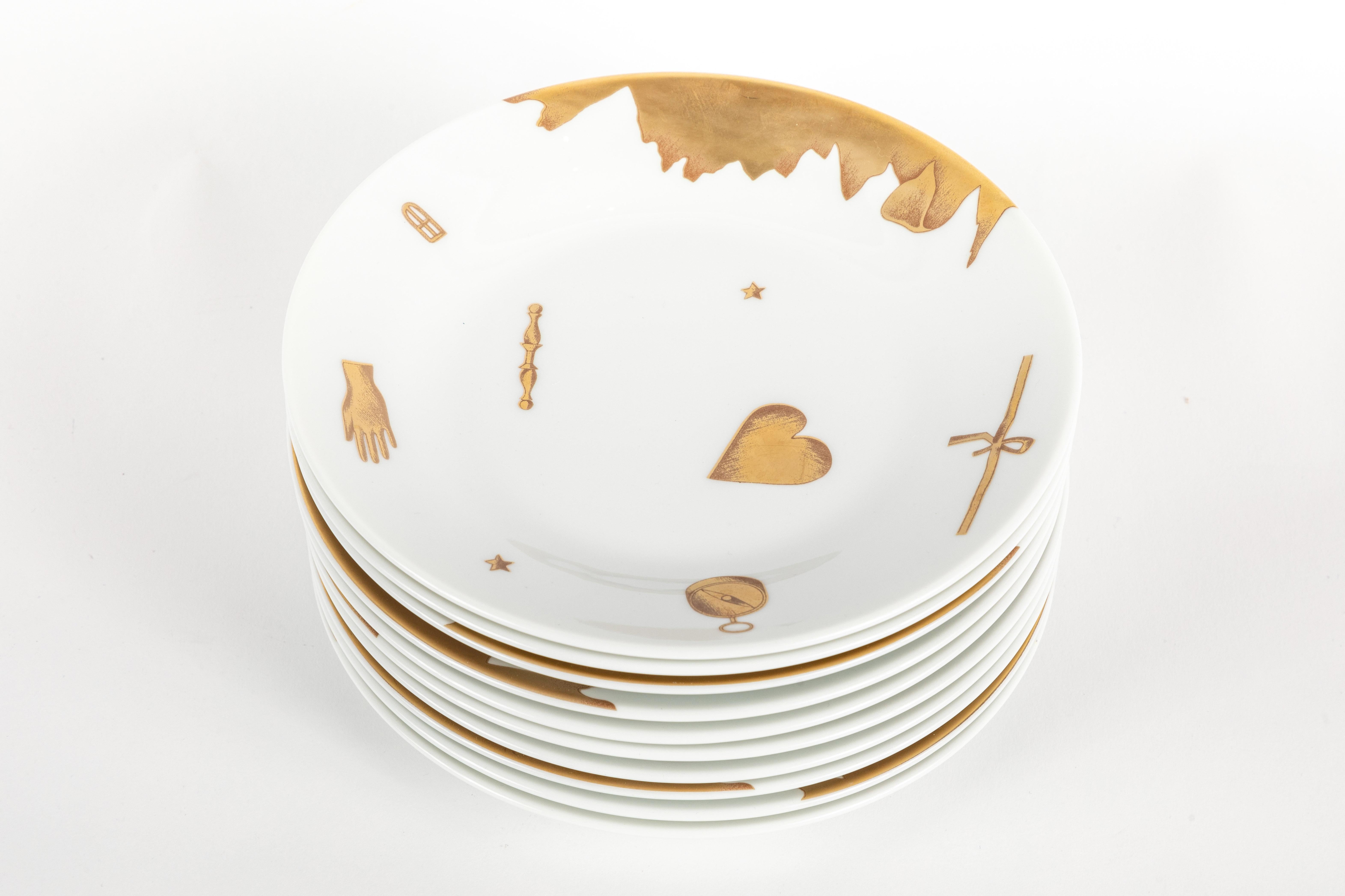 Mid-Century Modern Set of 10 Dessert Plates Trionfo Italiano pattern Gio Ponti for Richard Ginori