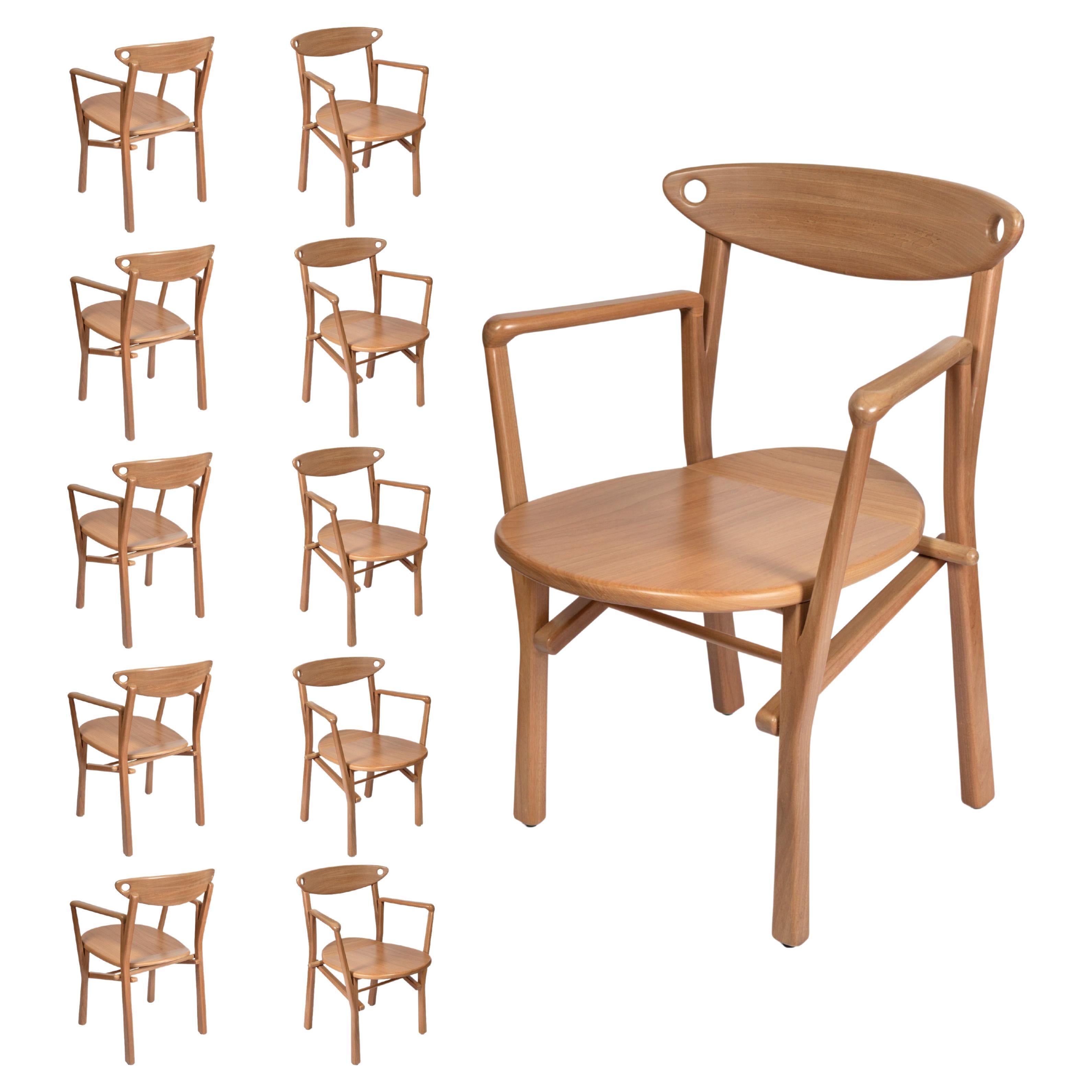Set of 10 Dining Chairs Laje in Natural Wood For Sale