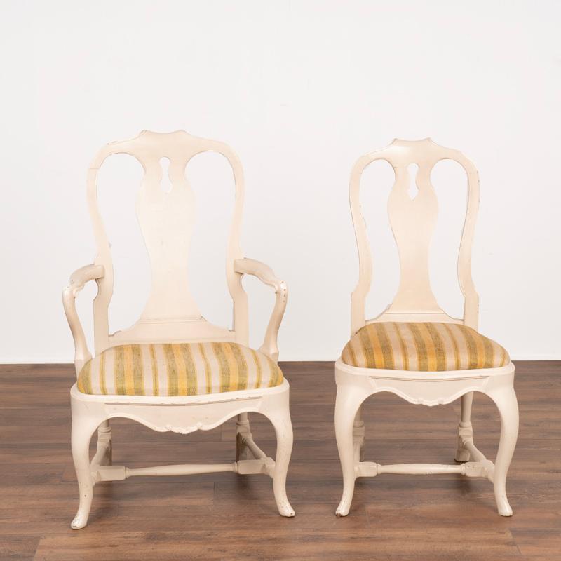 19th Century Set of 10 Dining Chairs Including 2 Arm Chairs, Swedish Rococo Style Painted Whi