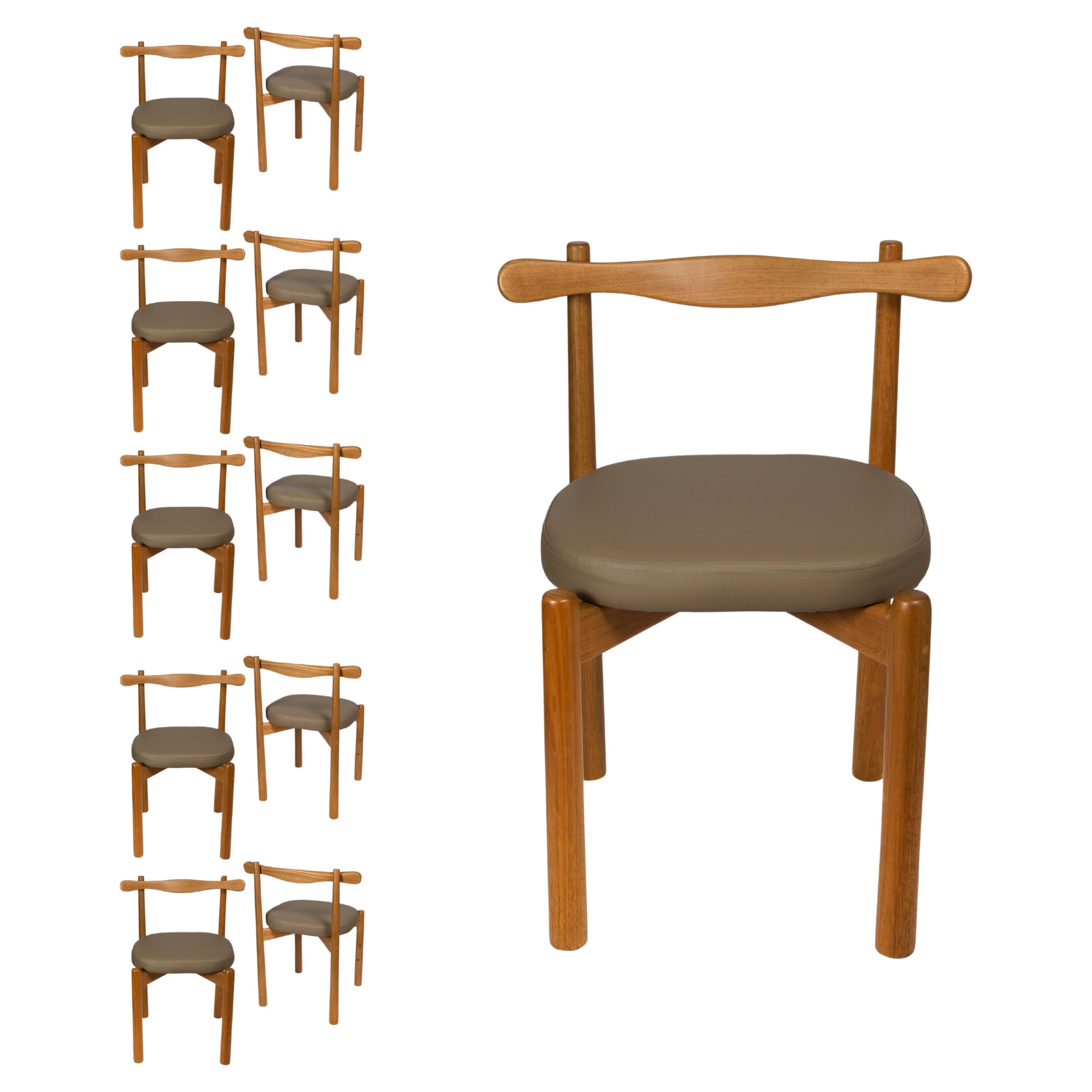 Set of 10 Dining Chairs Uçá Light Brown Wood (fabric ref : 04) For Sale