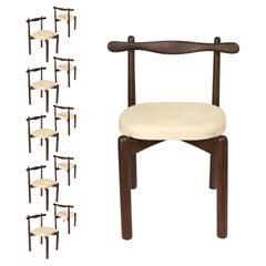 Set of 10 Dining Chairs Uçá Light Brown Wood (fabric ref : 13)