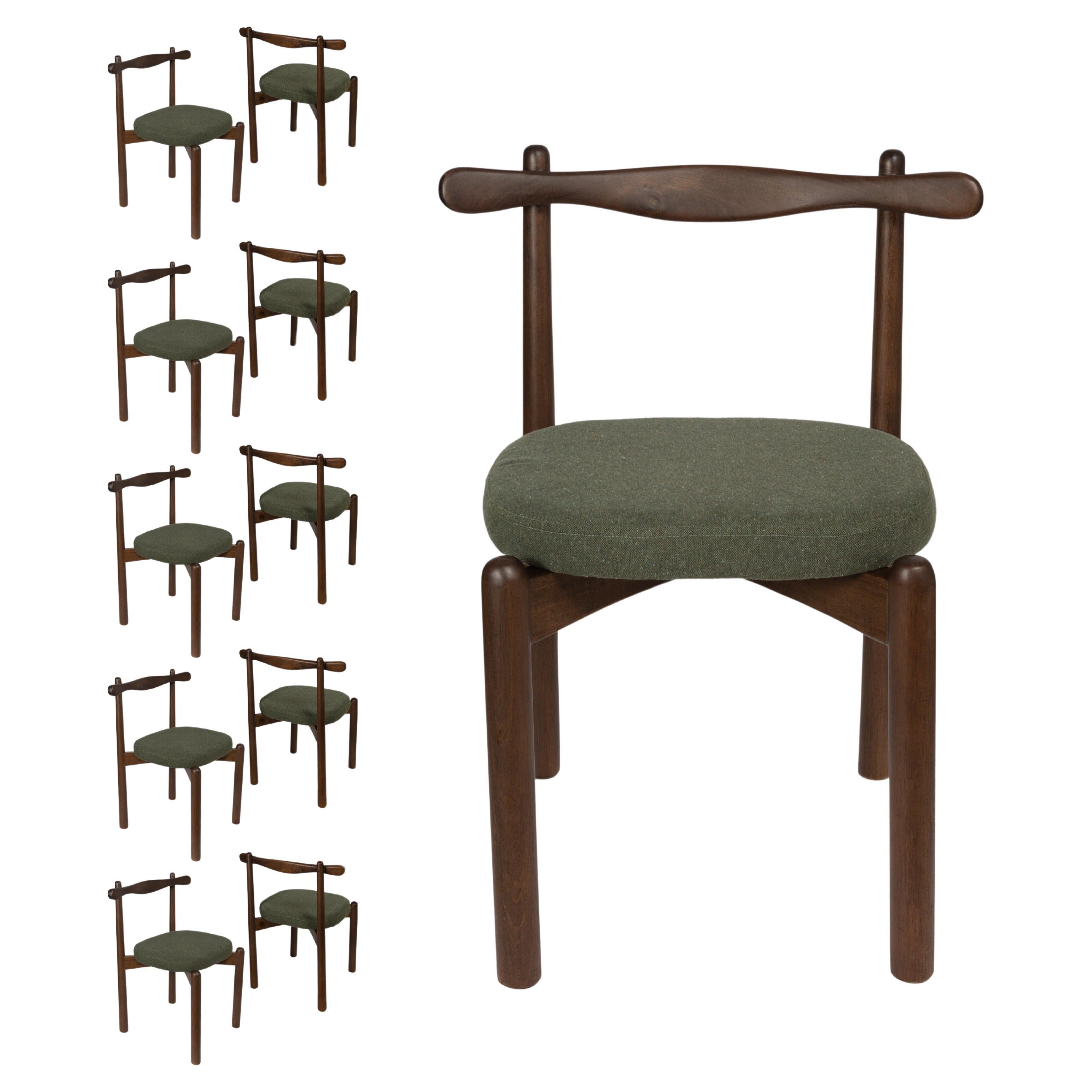 Set of 10 Dining Chairs Uçá Light Brown Wood (fabric ref : 17) For Sale