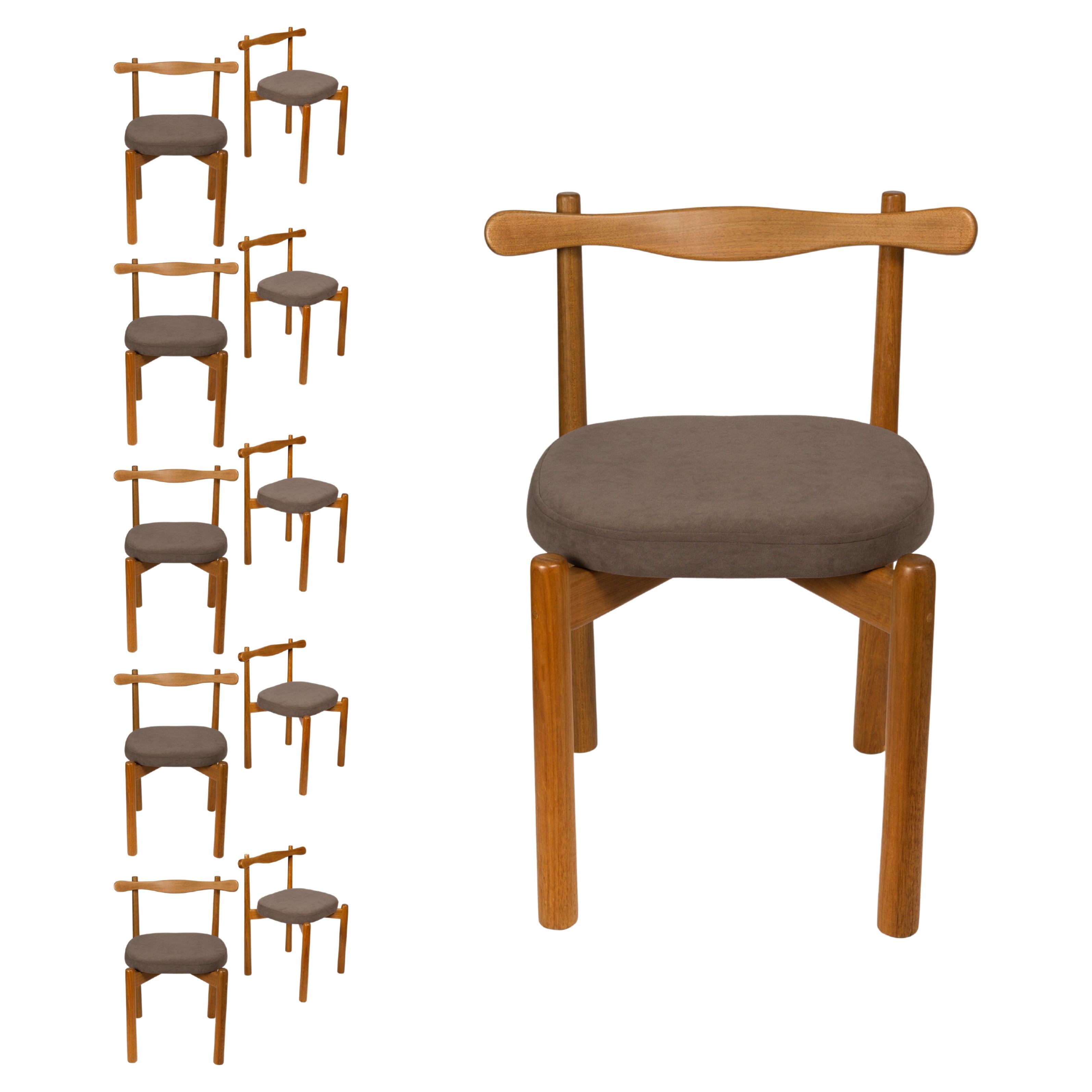 Set of 10 Dining Chairs Uçá Light Brown Wood (fabric ref : 20)