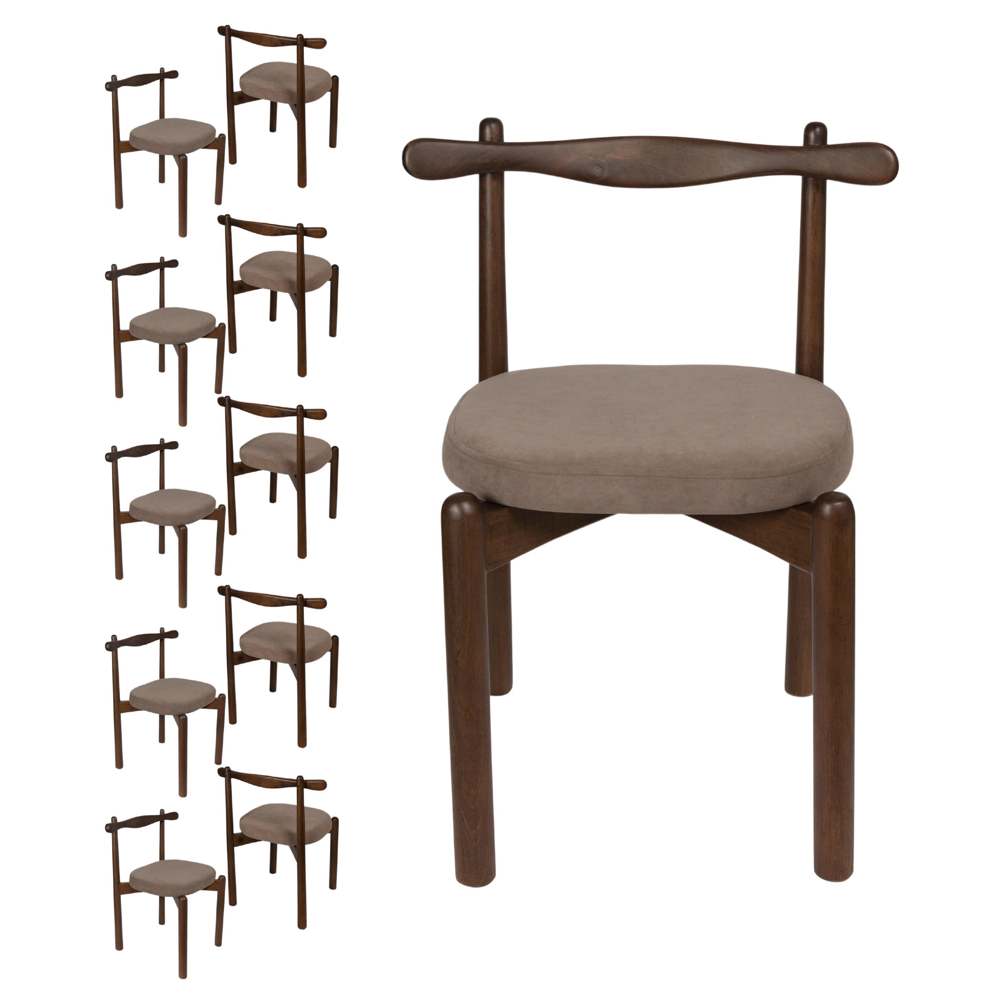 Set of 10 Dining Chairs Uçá Light Brown Wood (fabric ref : 20) For Sale
