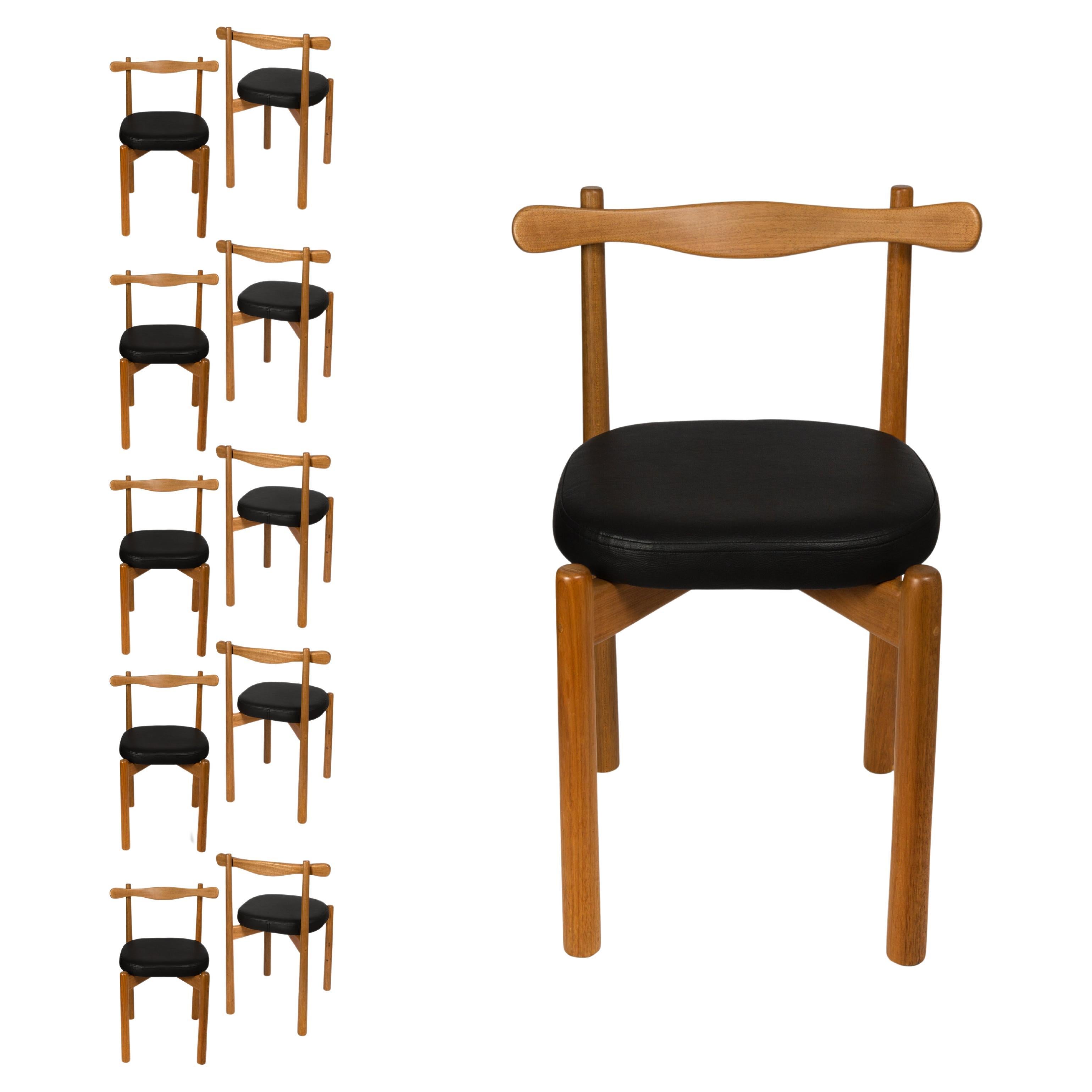 Set of 10 Dining Chairs Uçá Light Brown Wood (fabric ref : F07)