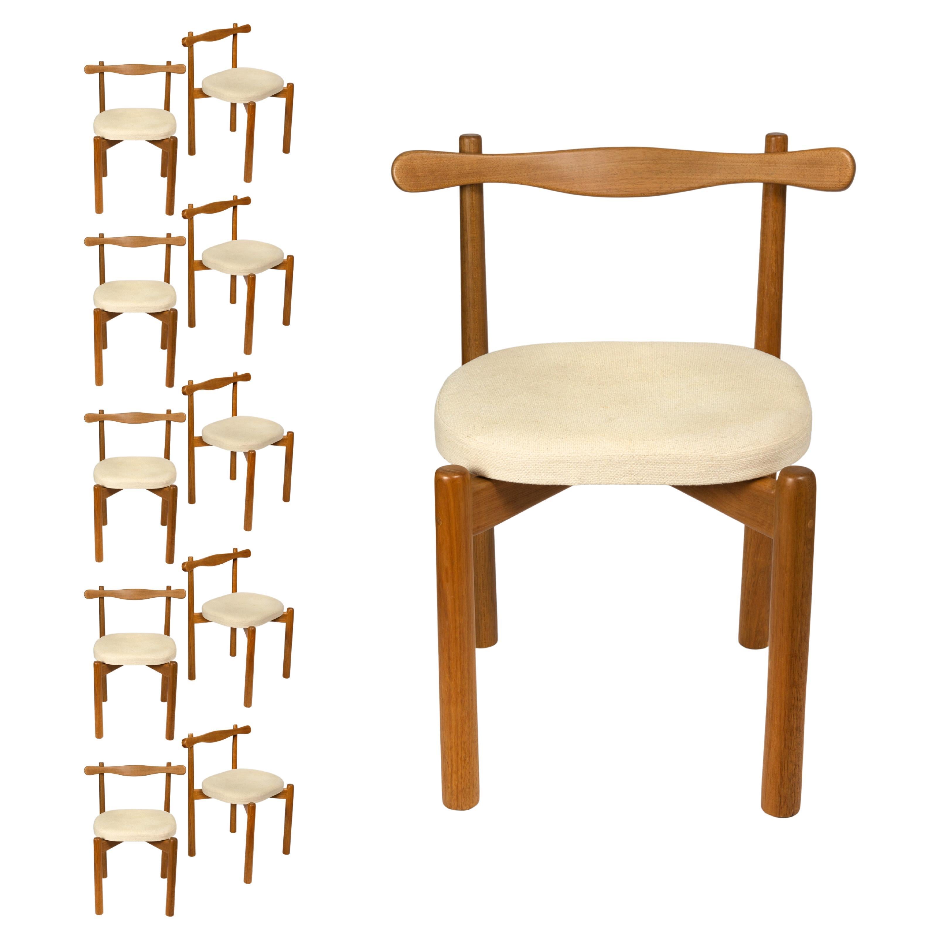 Set of 10 Dining Chairs Uçá Light Brown Wood (fabric ref : F13) For Sale