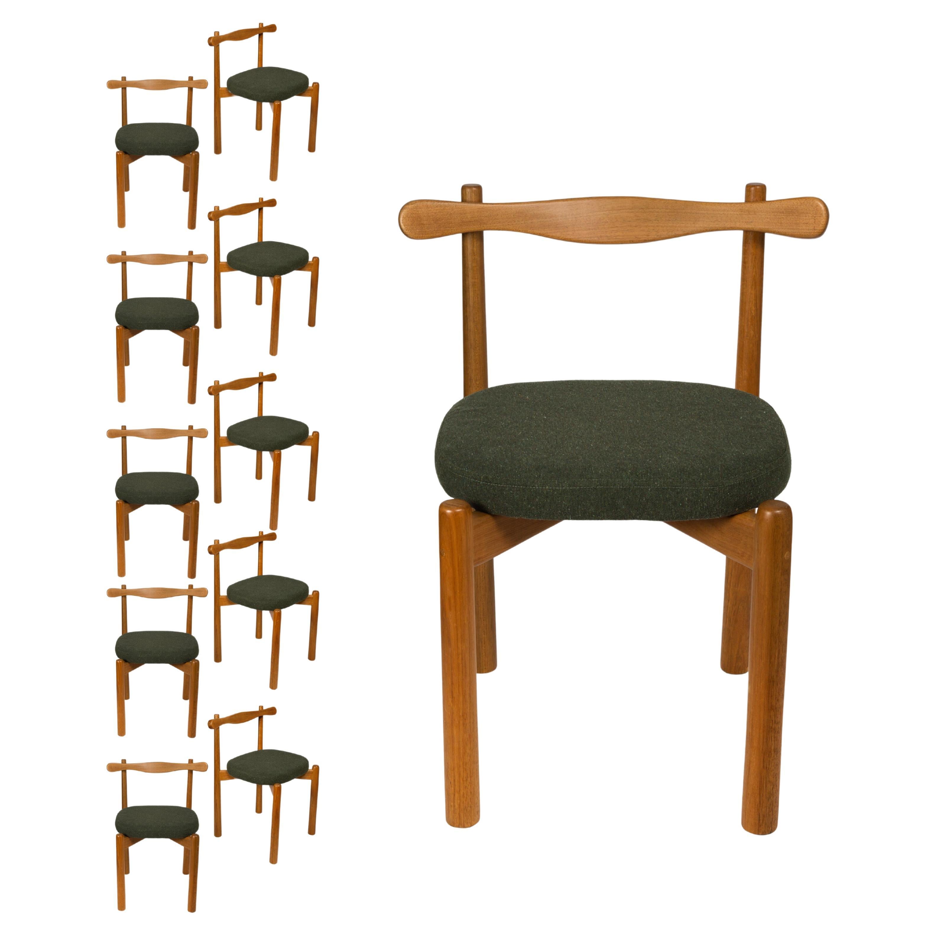 Set of 10 Dining Chairs Uçá Light Brown Wood (fabric ref : F17) For Sale