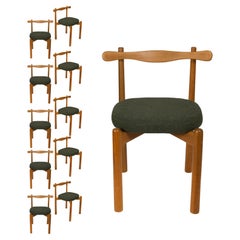 Set of 10 Dining Chairs Uçá Light Brown Wood (fabric ref : F17)