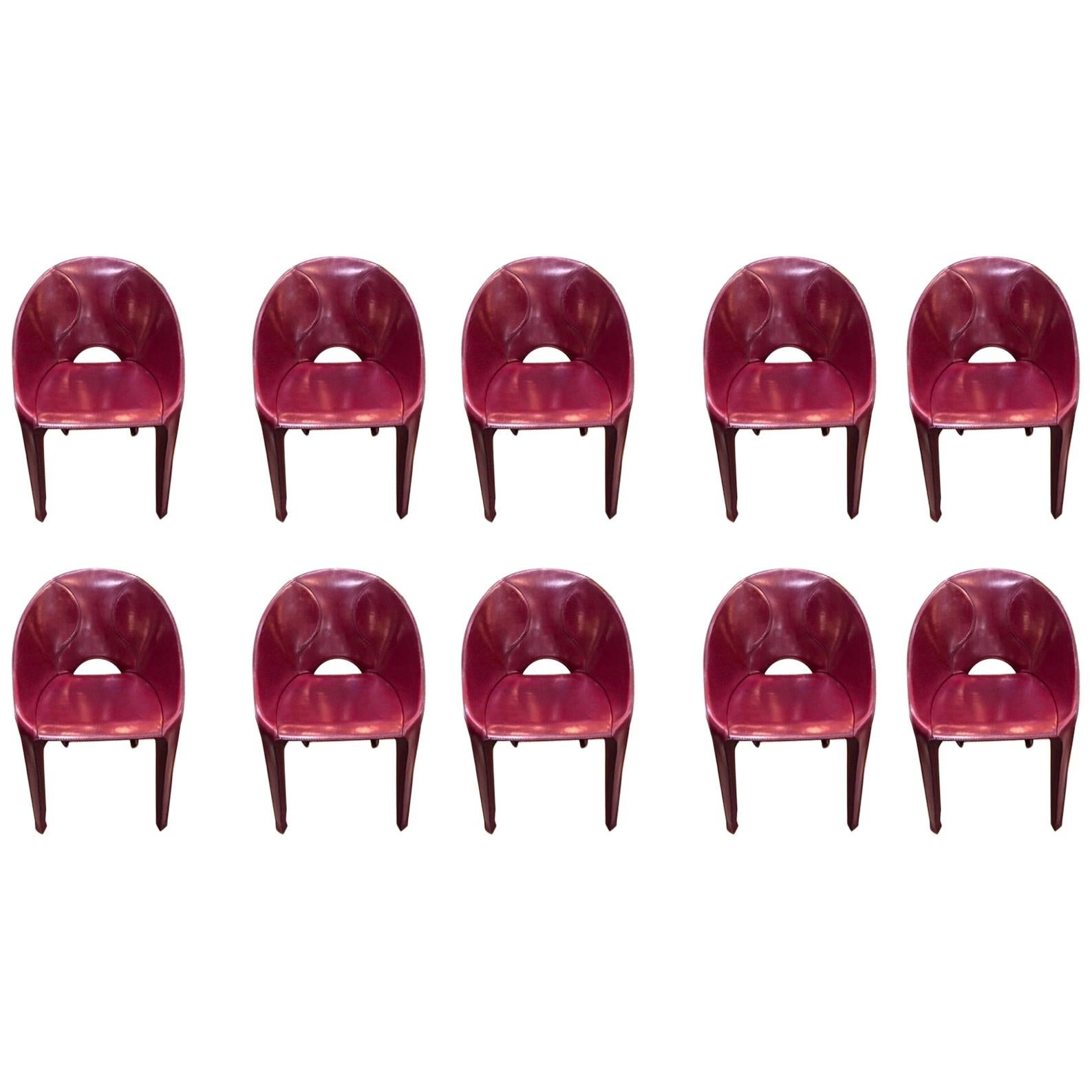 Set of 10 Dining Leather Chairs for Cassina Studio, Italy, 1970s