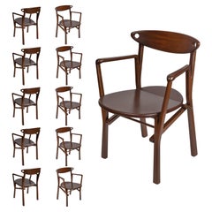Set of 10 Dinner Chairs Laje in Dark Brown Finish Wood 