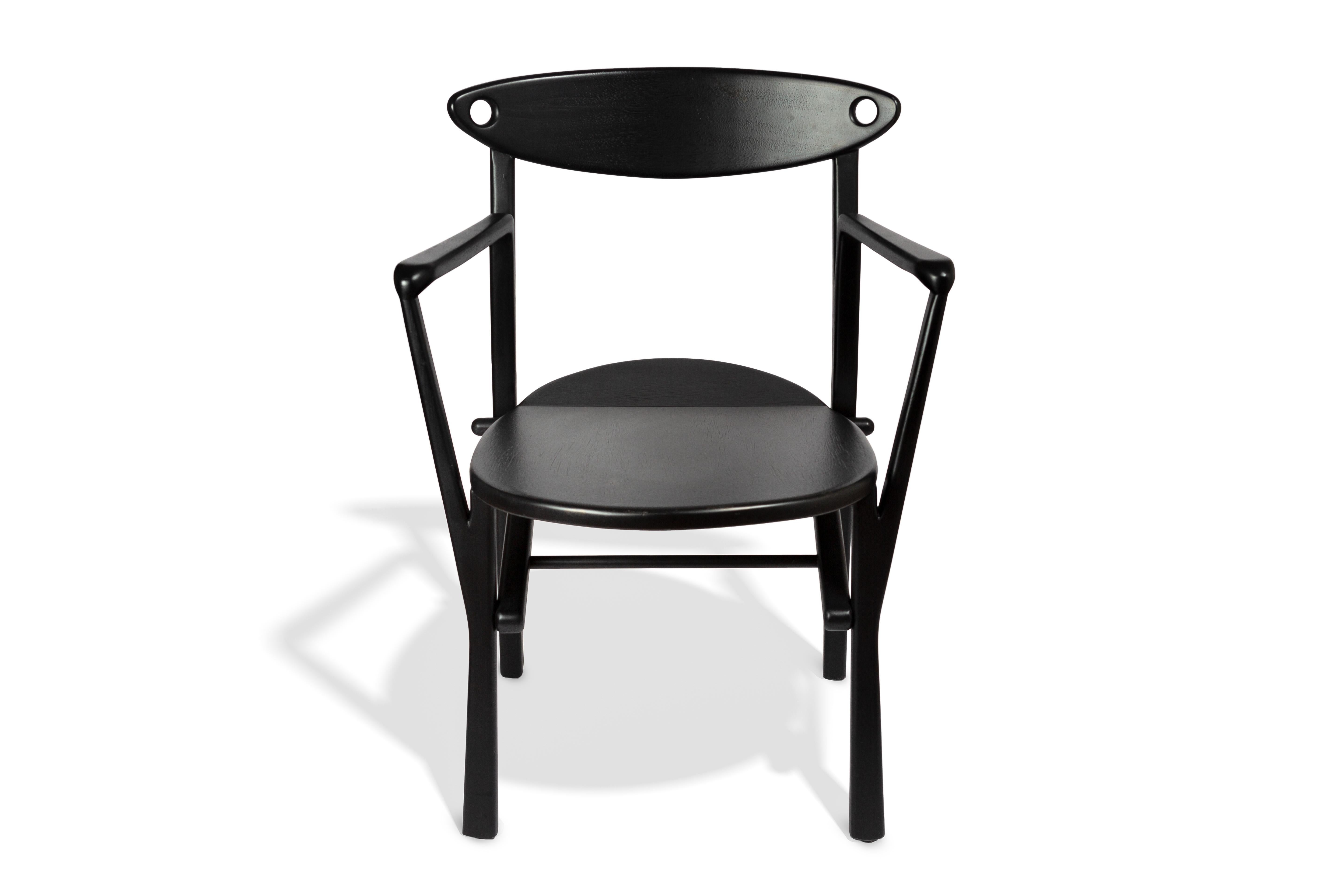 Contemporary Set of 10 Dinner Chairs Laje in Ebony Finish Wood For Sale