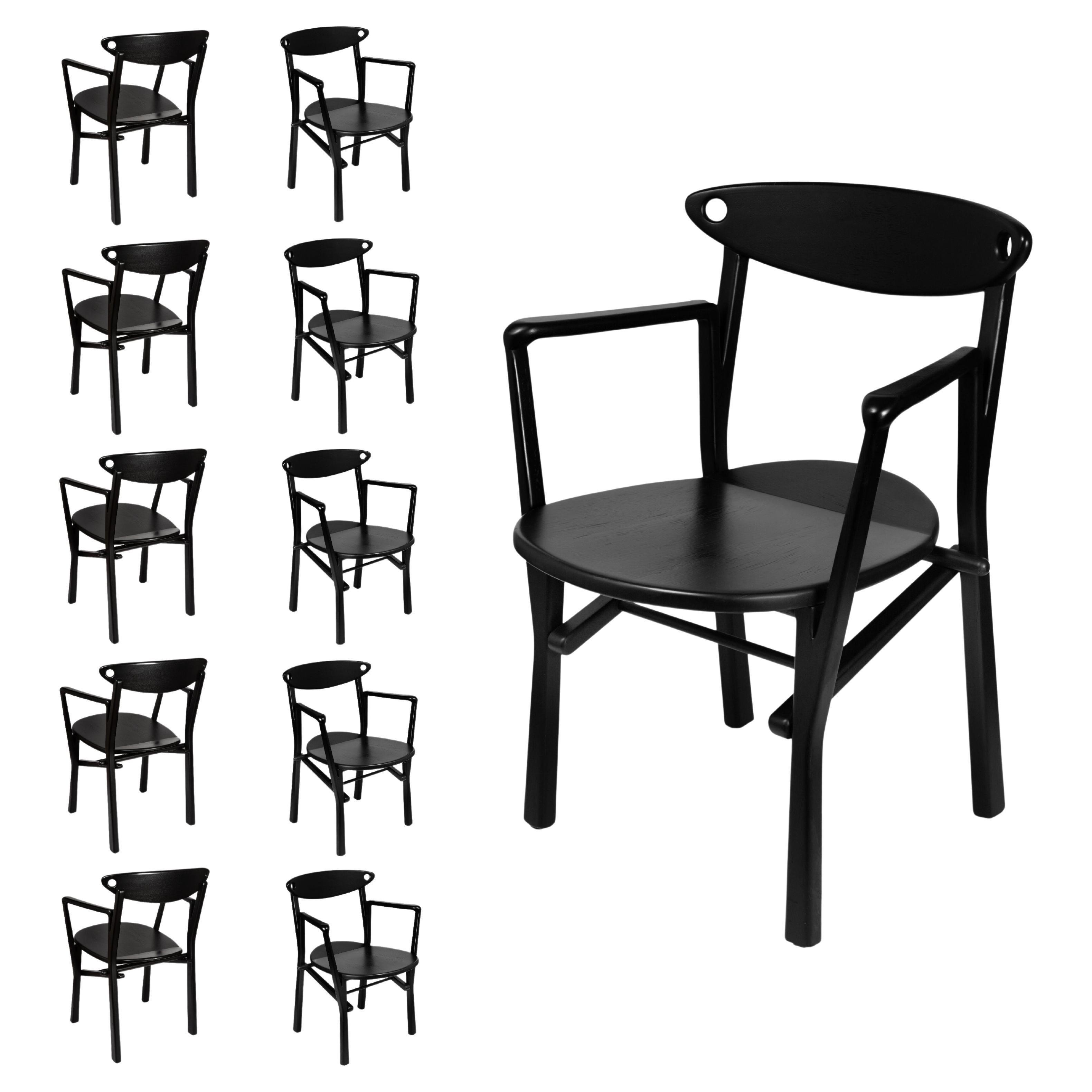 Set of 10 Dinner Chairs Laje in Ebony Finish Wood For Sale