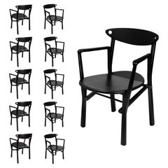 Set of 10 Dinner Chairs Laje in Ebony Finish Wood