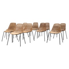 Set of 10 Dirk Van Sliedregt Style Rattan Shell Seat Chairs