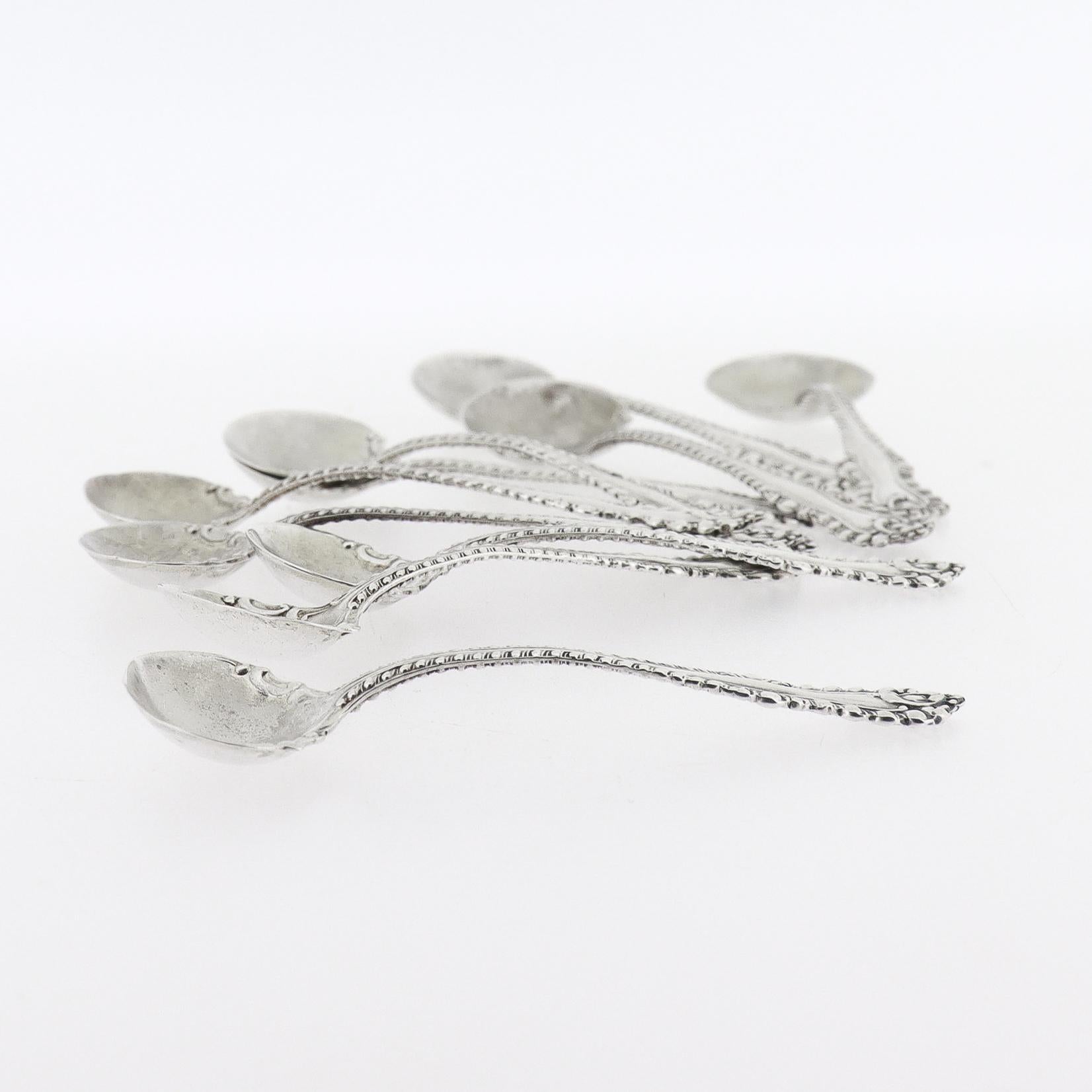 XX secolo Set di 10 cucchiai da sale o da immersione Dominick & Haff Silver in argento massiccio in vendita