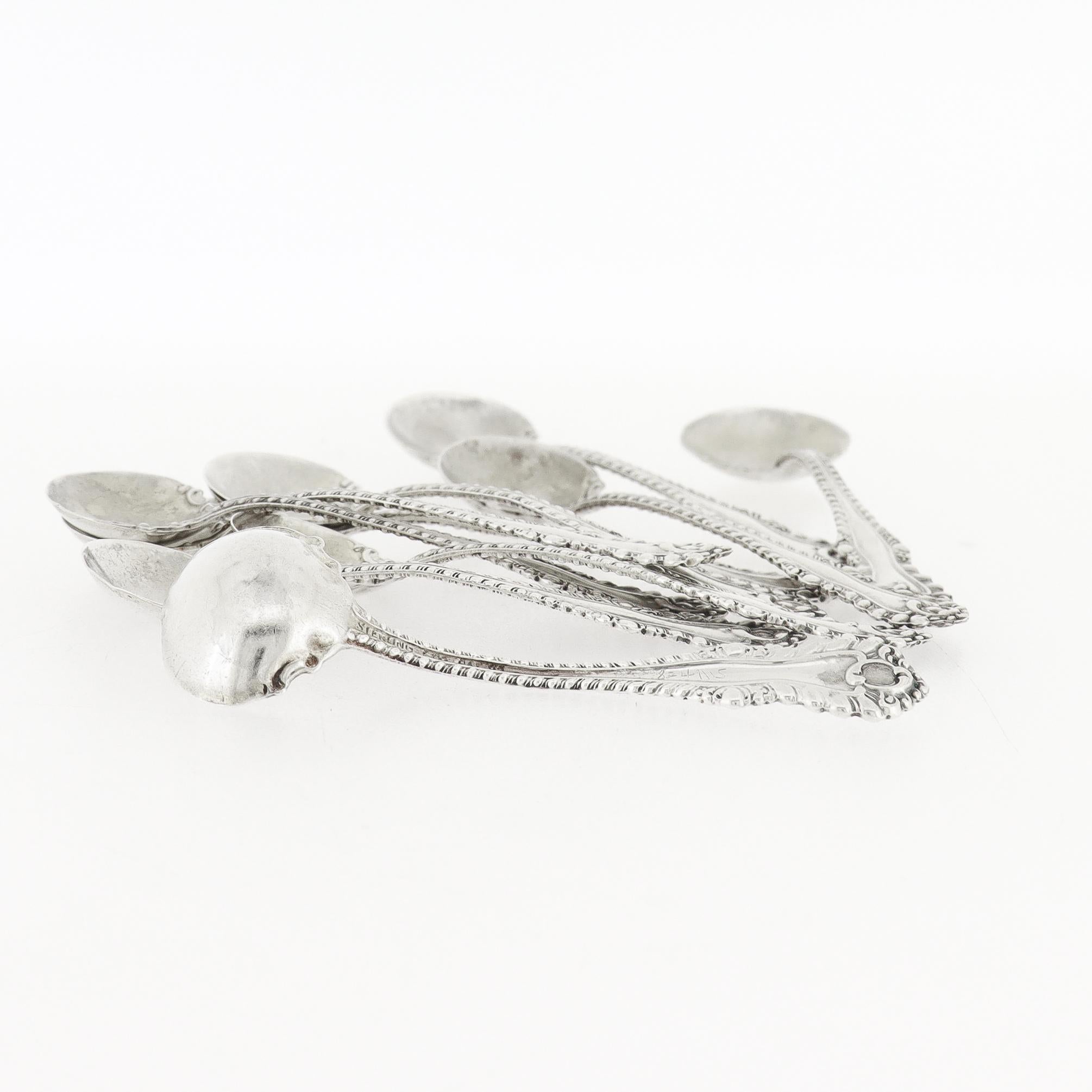 Argento 925 Set di 10 cucchiai da sale o da immersione Dominick & Haff Silver in argento massiccio in vendita