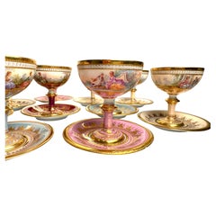 Set of 10 Dresden Ambrosius Lamm Footed Cups and Saucers Sherbets Hand Painted