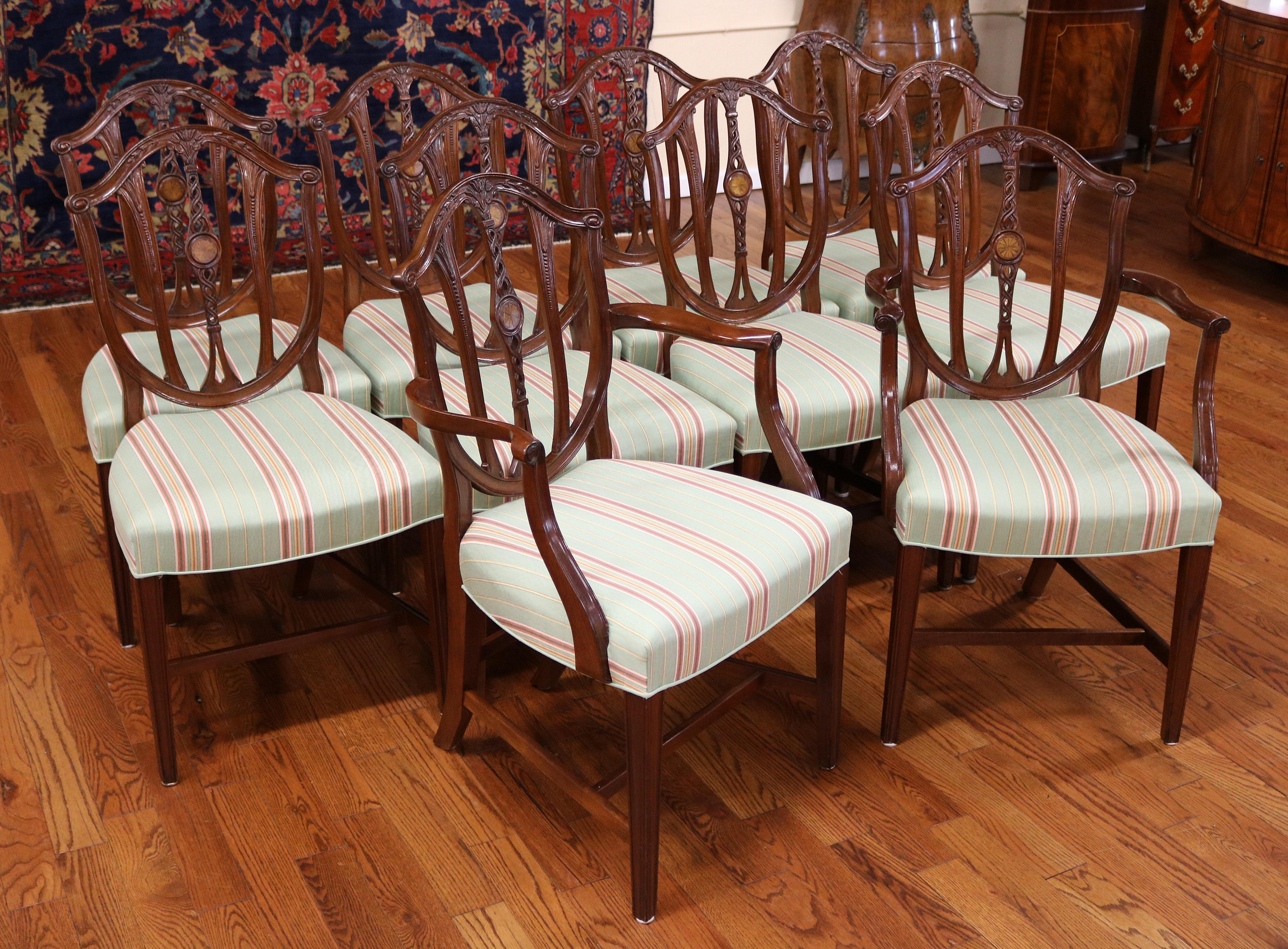 ​Set of 10 Early 20th Century Mahogany Baltimore Hepplewhite Dining Chairs

Dimensions : Side - 37.5