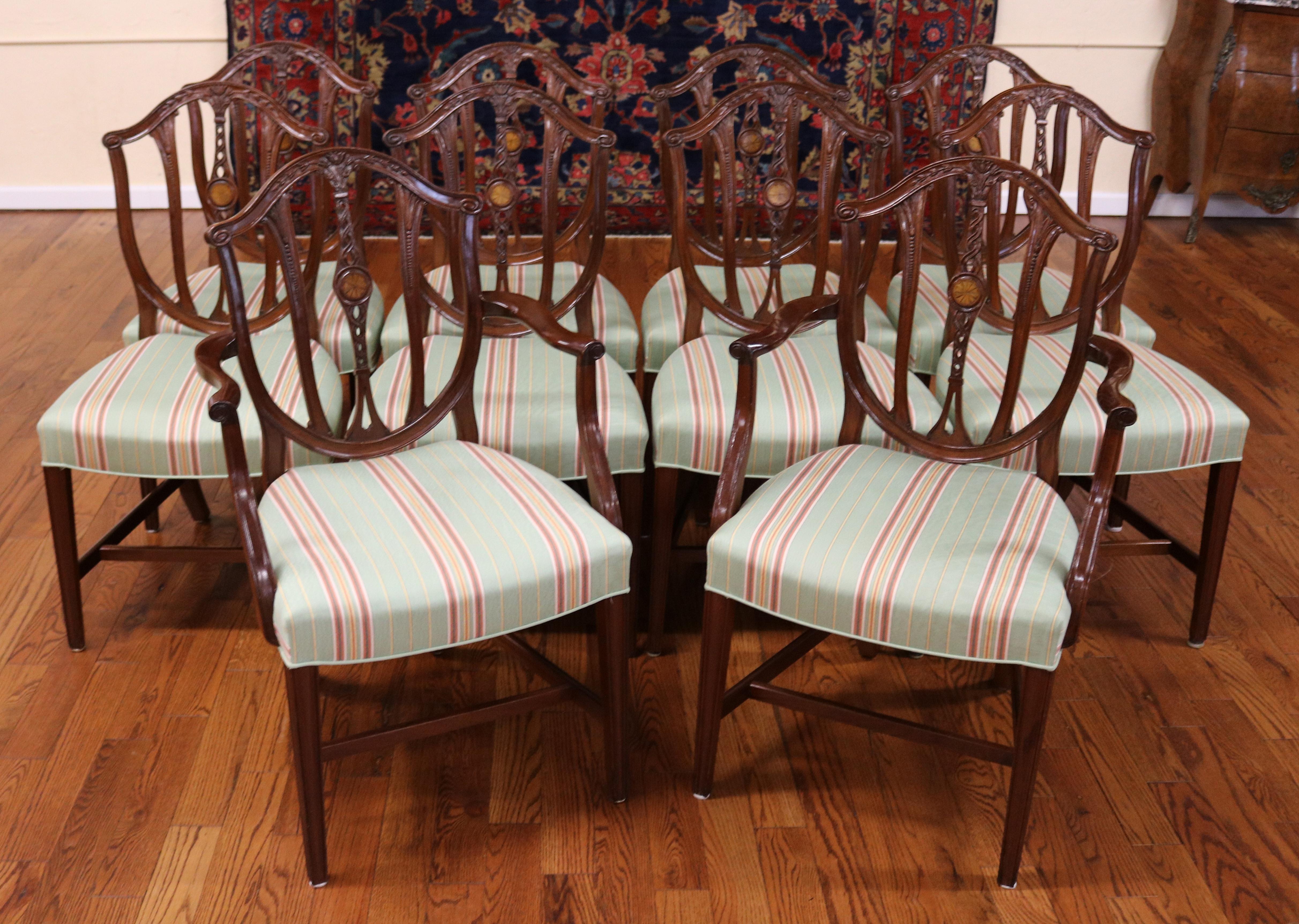 American Set of 10 Early 20th Century Mahogany Baltimore Hepplewhite Dining Chairs For Sale