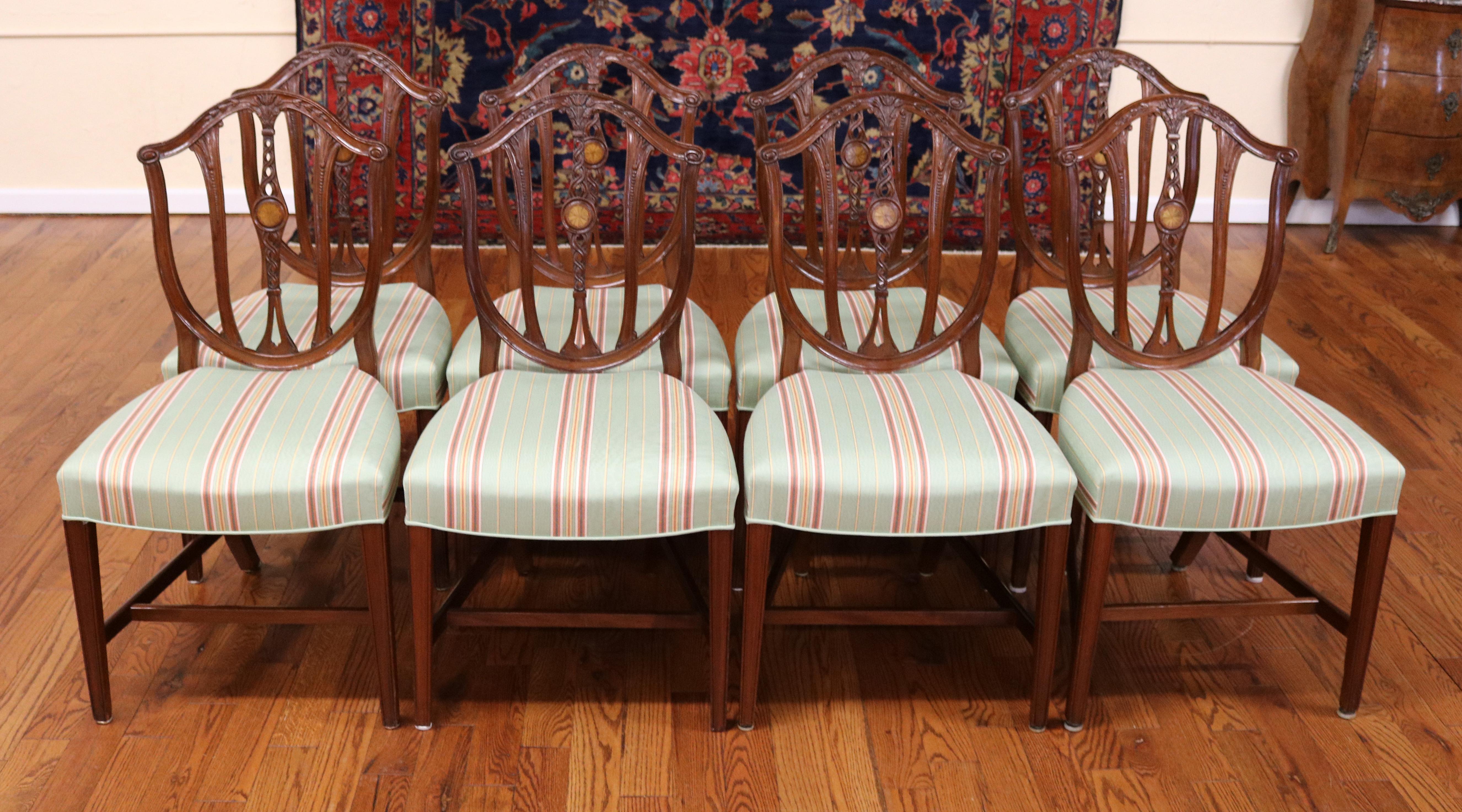 Set of 10 Early 20th Century Mahogany Baltimore Hepplewhite Dining Chairs In Good Condition For Sale In Long Branch, NJ