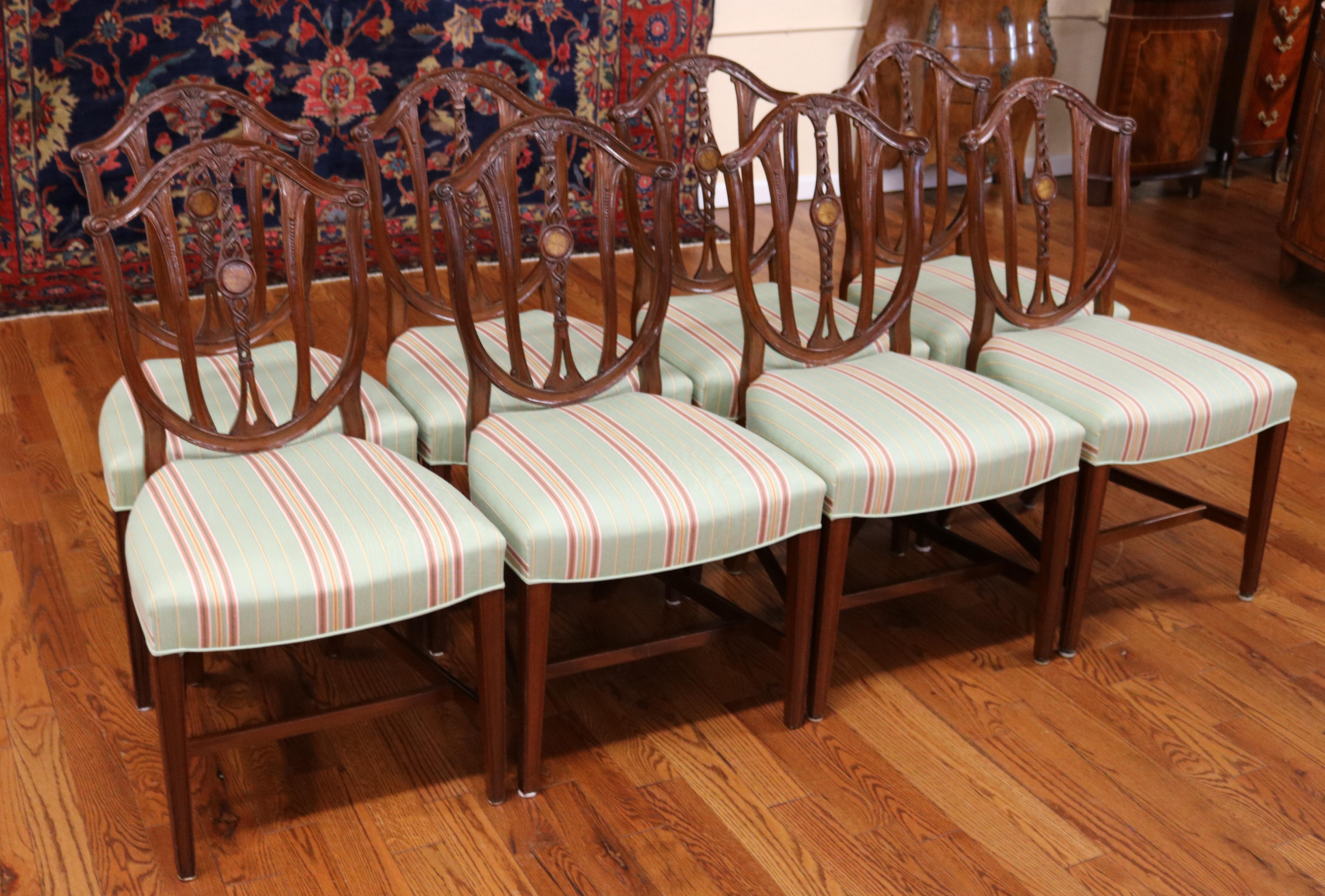 Fabric Set of 10 Early 20th Century Mahogany Baltimore Hepplewhite Dining Chairs For Sale