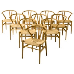 Vintage Set of 10 Early Original Hans Wegner CH24 Wishbone Chairs, circa 1955