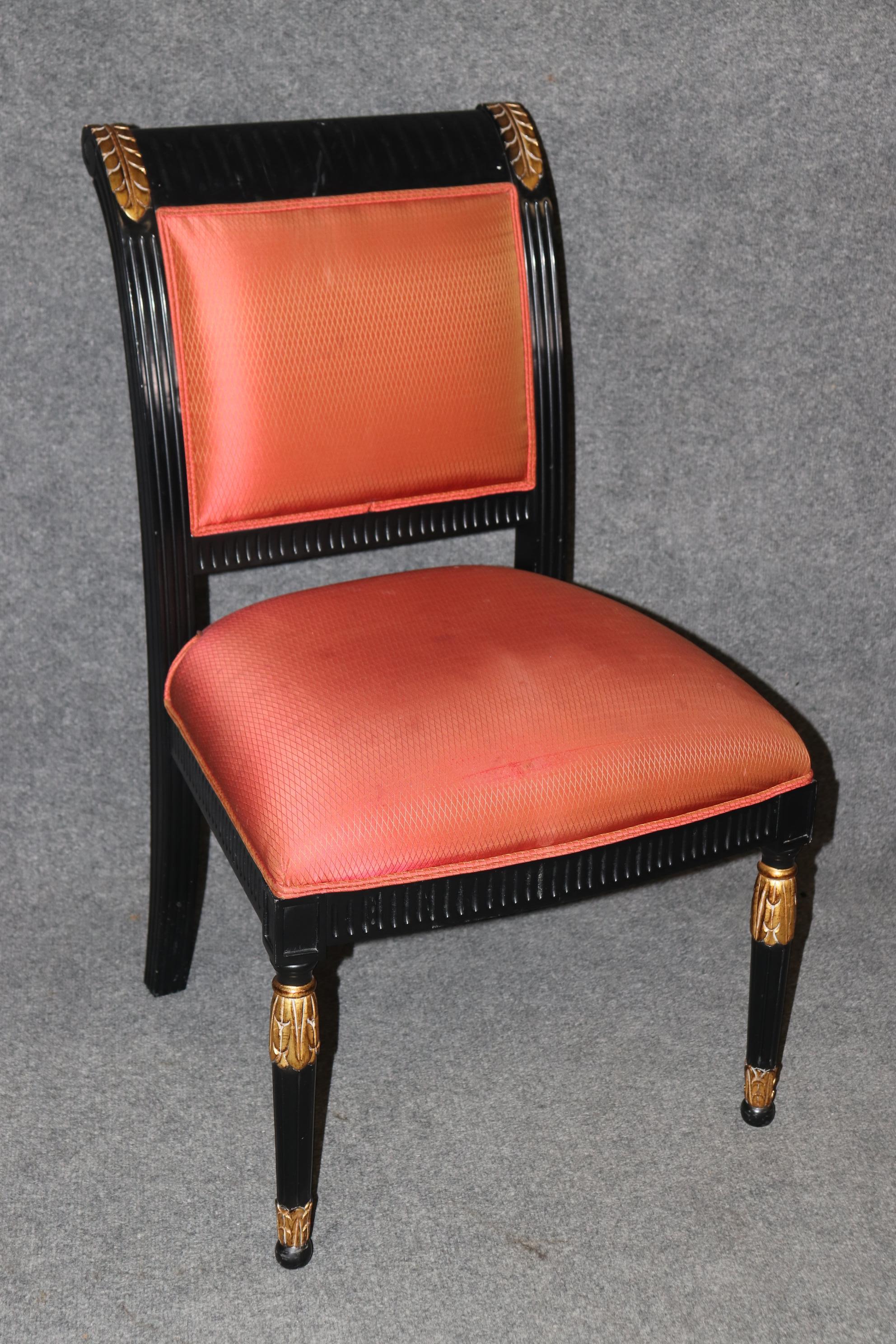 Set of 10 Ebonized Lacquered and Gilded French Directoire Dining Chairs  For Sale 4