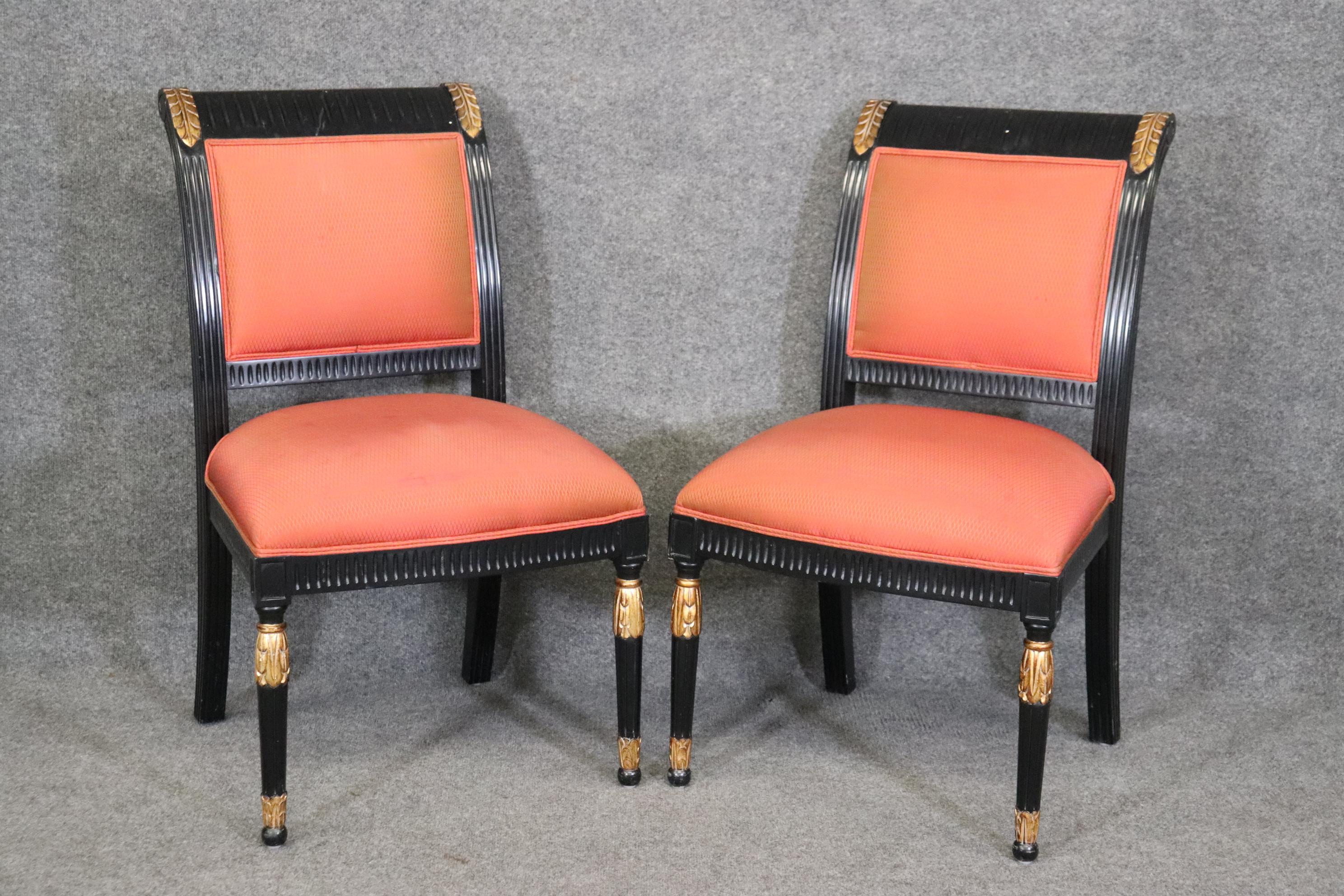 Mid-20th Century Set of 10 Ebonized Lacquered and Gilded French Directoire Dining Chairs  For Sale