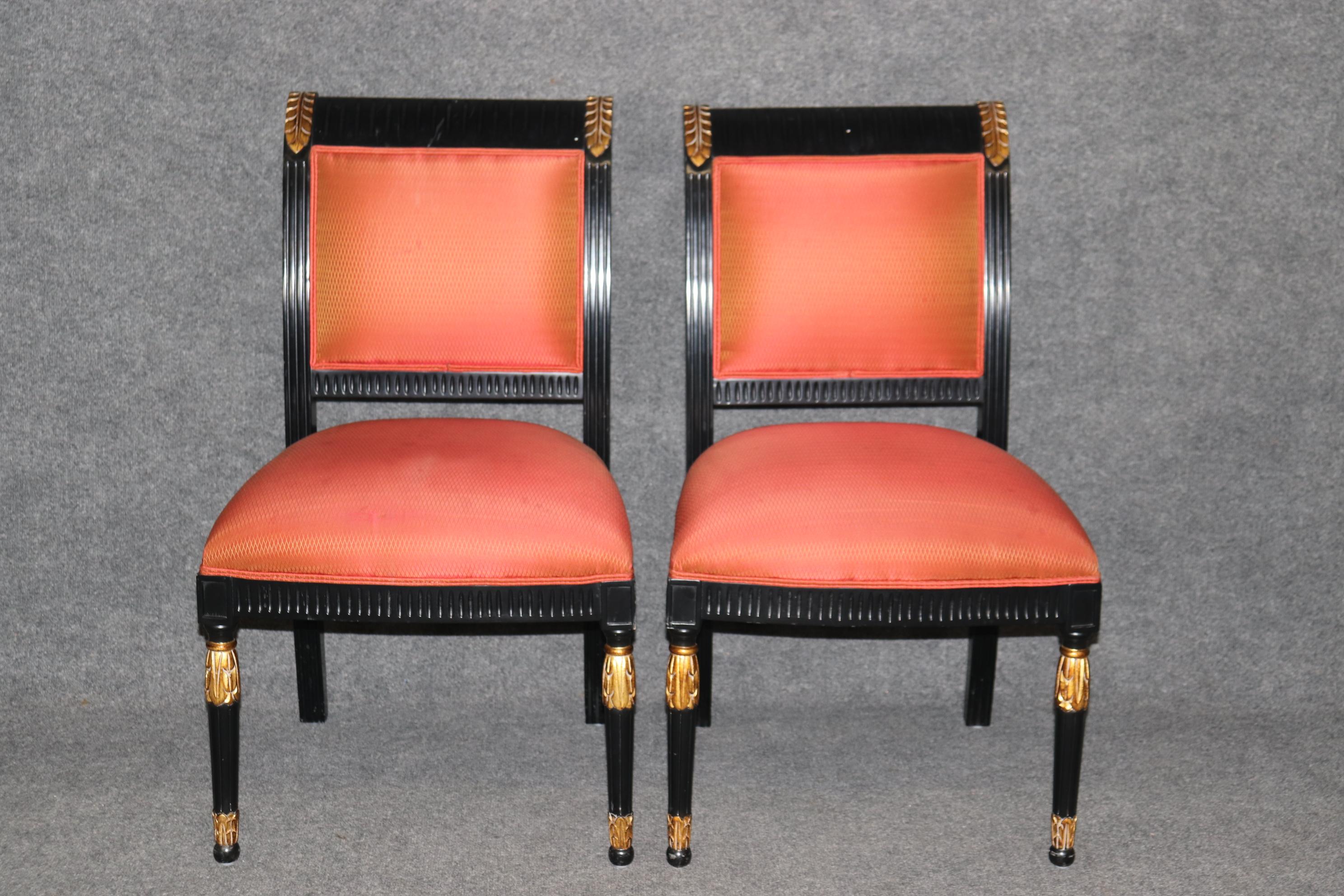 Walnut Set of 10 Ebonized Lacquered and Gilded French Directoire Dining Chairs  For Sale