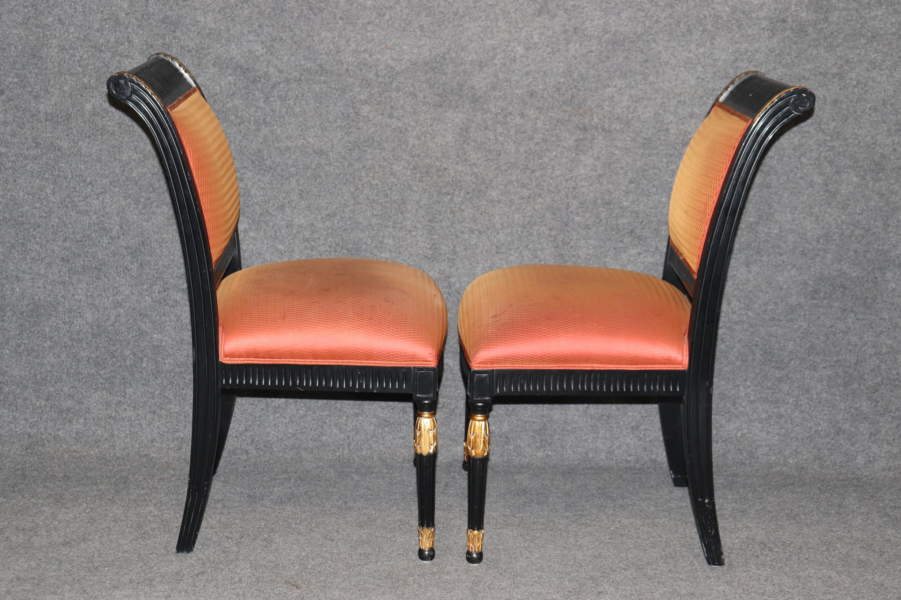 Set of 10 Ebonized Lacquered and Gilded French Directoire Dining Chairs  For Sale 1