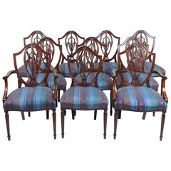 Antique Set of 10 Edwardian Hepplewhite Style Carved Mahogany Dining Chairs