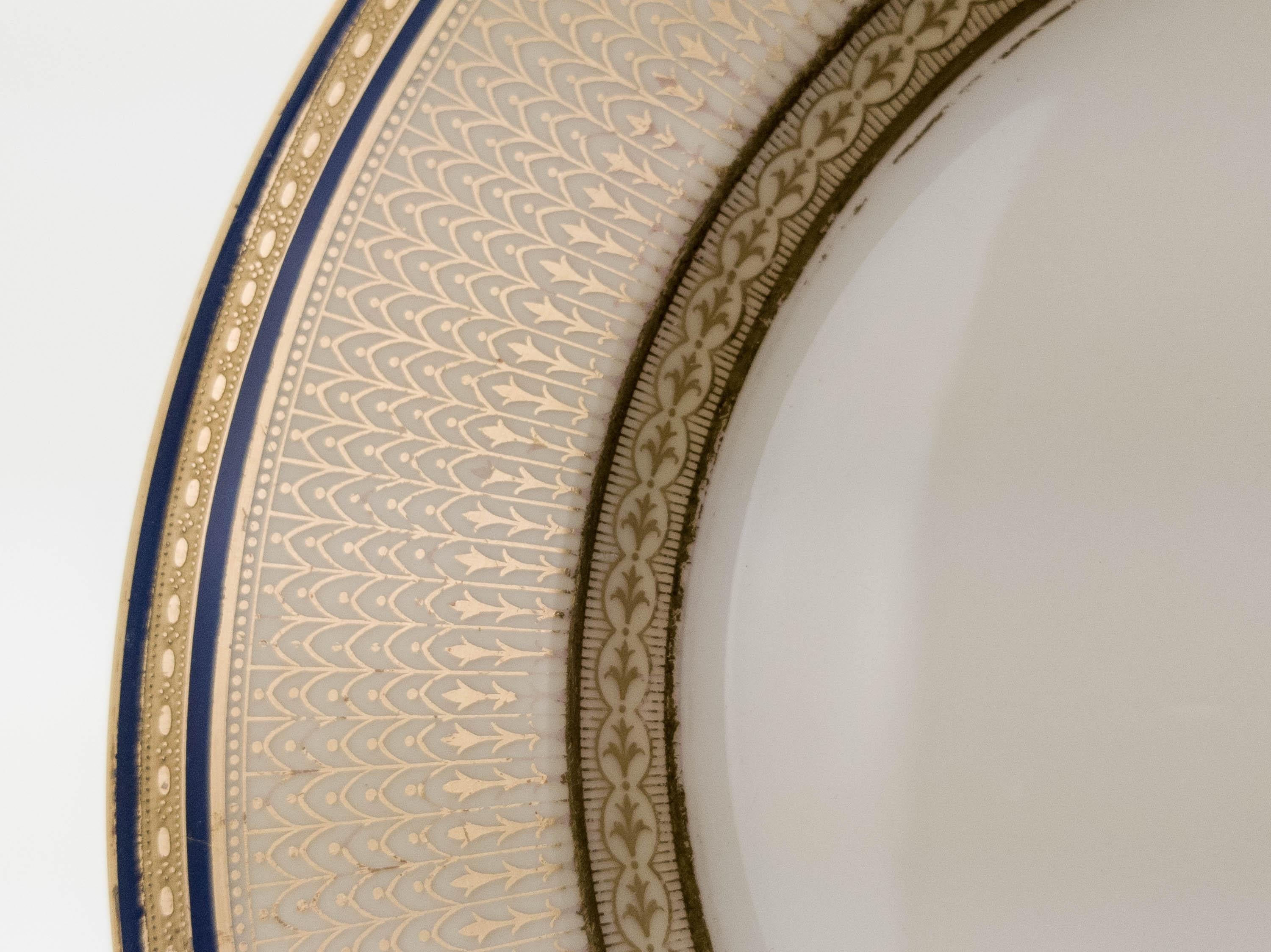 American Set of 10 Elegant Cobalt and Gilt Encrusted Dinner Plates, Antique Custom Retail