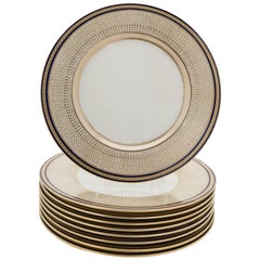 Set of 10 Elegant Cobalt and Gilt Encrusted Dinner Plates, Antique Custom Retail