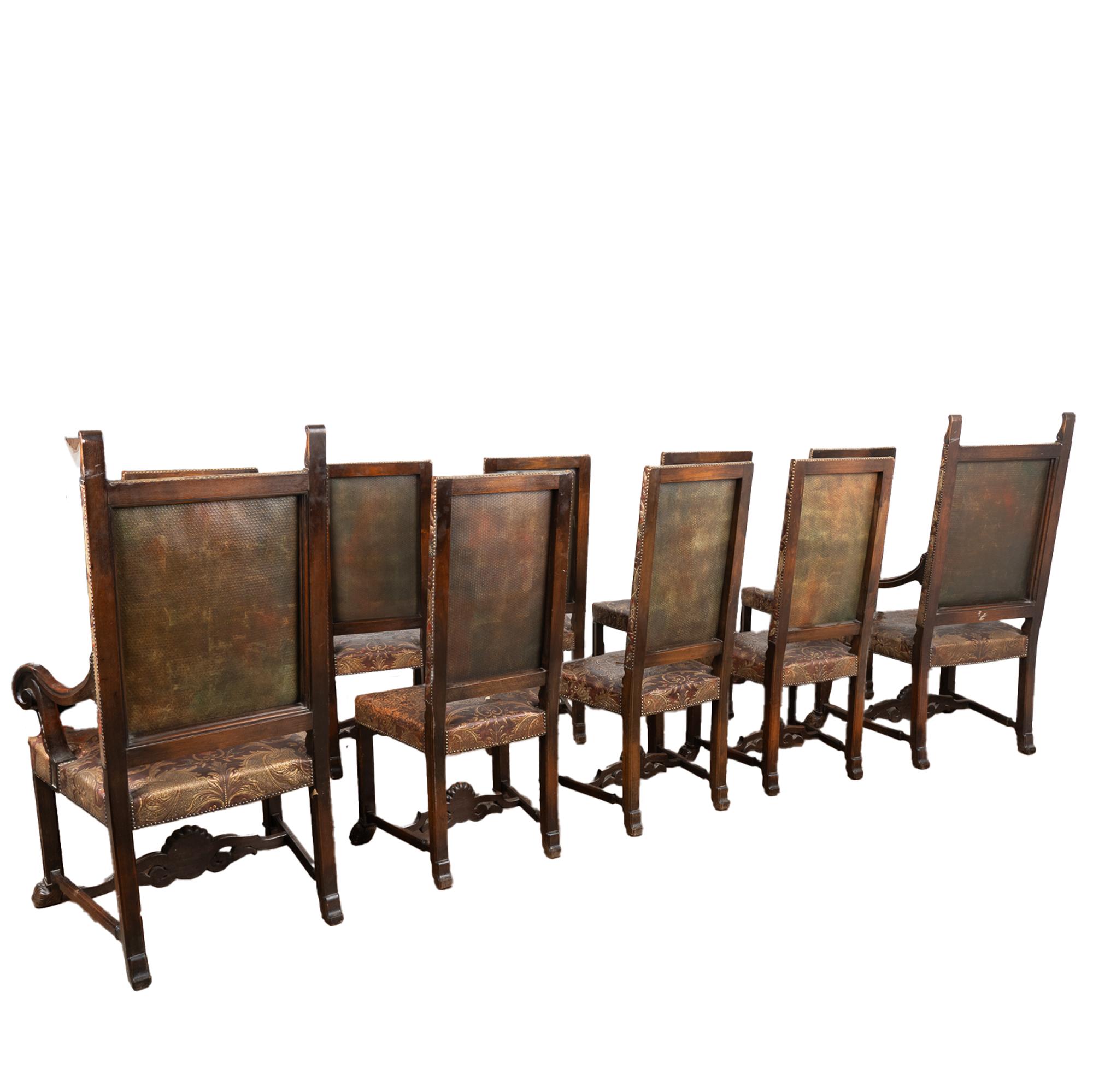 Set of 10 Embossed and Painted Leather Dining Chairs, Sweden circa 1880 7