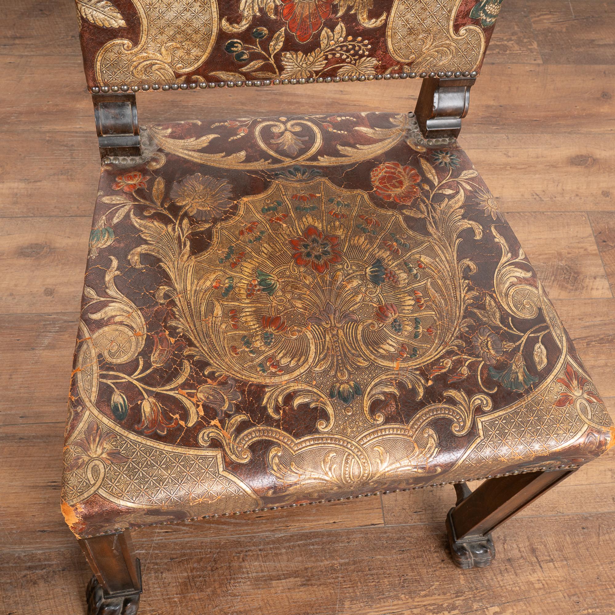 Swedish Set of 10 Embossed and Painted Leather Dining Chairs, Sweden circa 1880