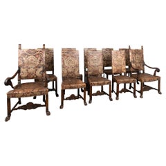Set of 10 Embossed and Painted Leather Dining Chairs, Sweden circa 1880
