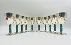 Set of 10 Emilia Castillo Silver-Plated Goblets w/ Verdigris Stems, Taxco Mexico