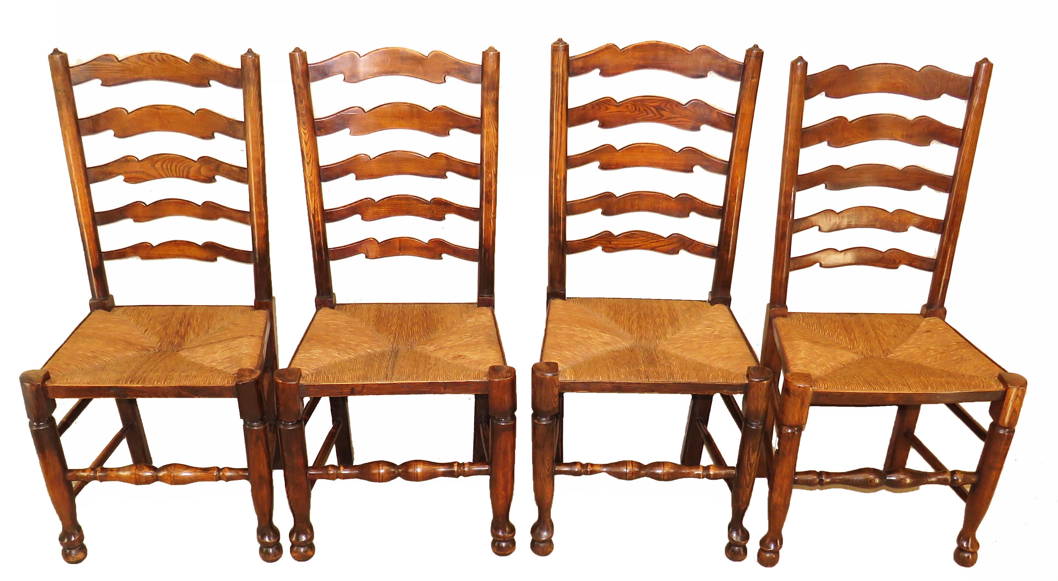 Victorian Set of 10 English 19th Century Ash & Elm Ladder Back Dining Chairs