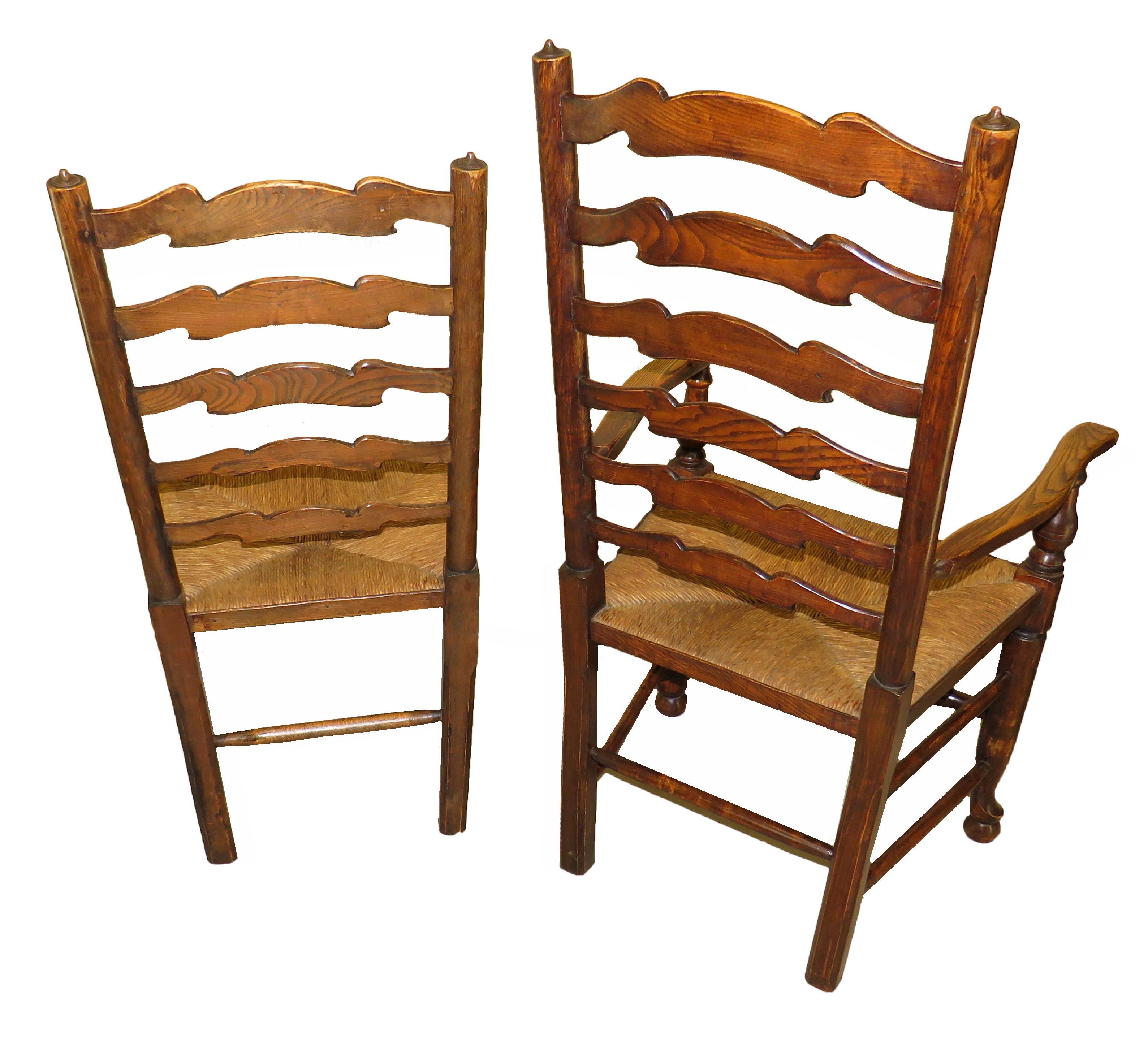 Set of 10 English 19th Century Ash & Elm Ladder Back Dining Chairs In Good Condition In Bedfordshire, GB