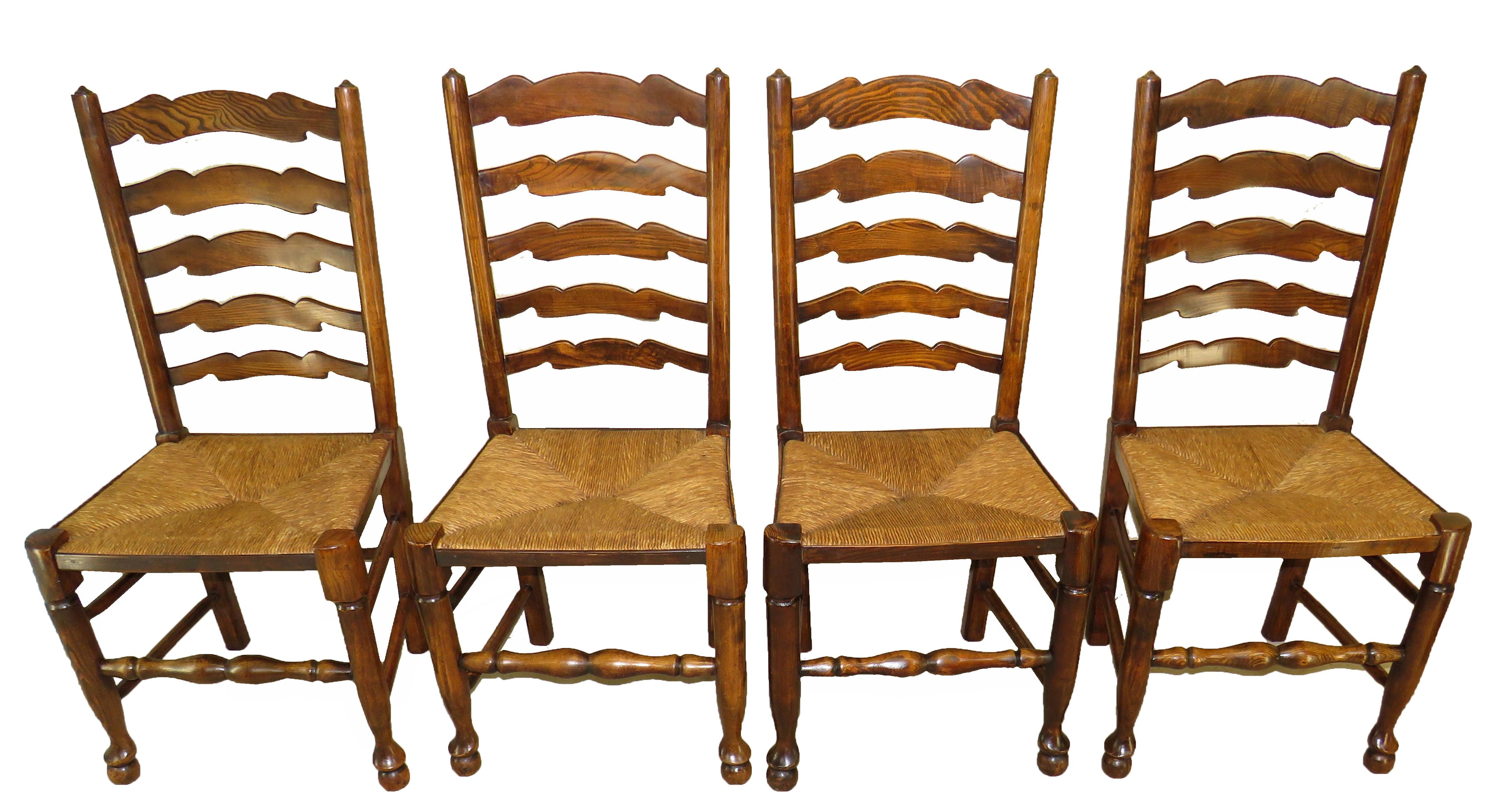 Set of 10 English 19th Century Ash & Elm Ladder Back Dining Chairs 1