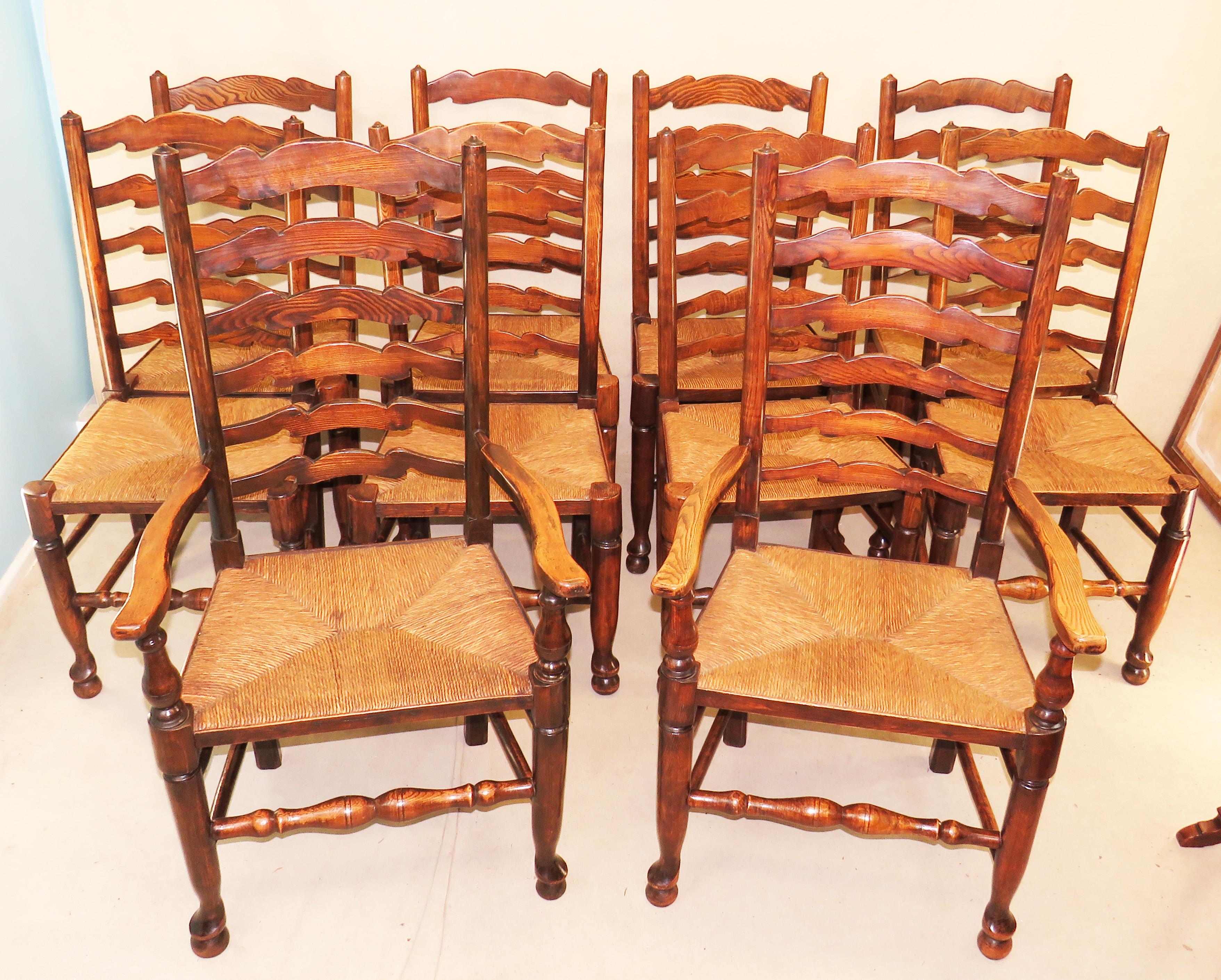 Set of 10 English 19th Century Ash & Elm Ladder Back Dining Chairs 2