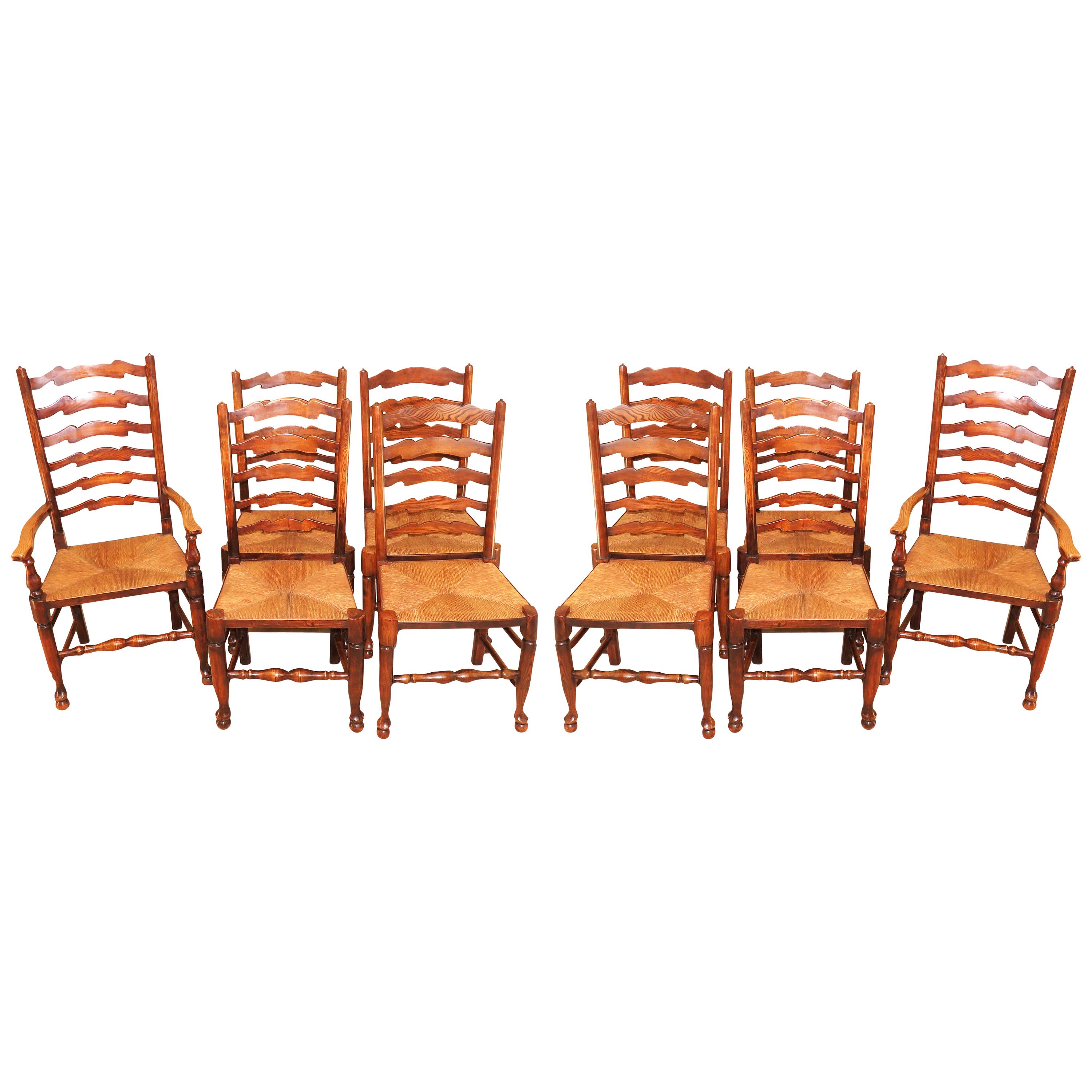 Set of 10 English 19th Century Ash & Elm Ladder Back Dining Chairs