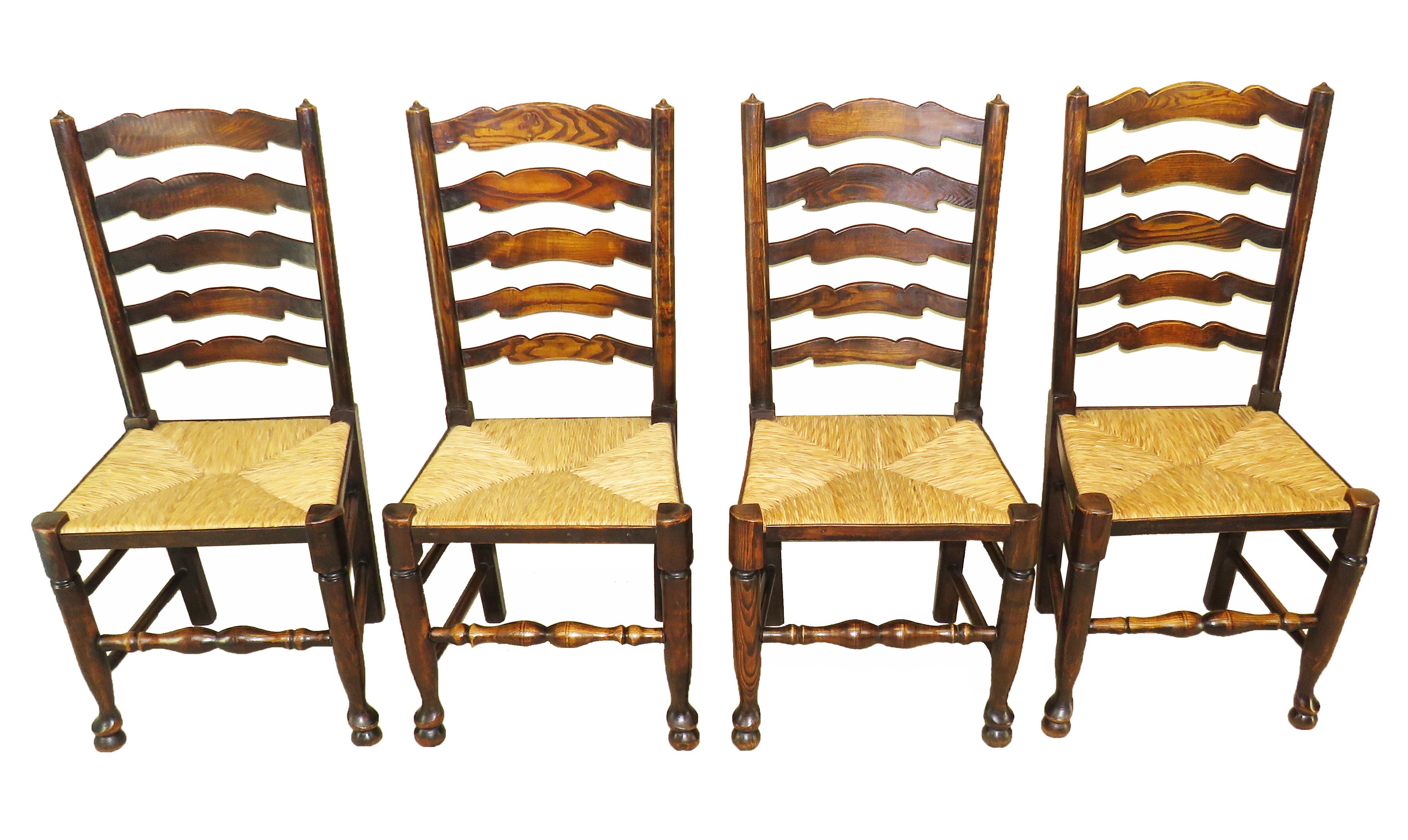 Victorian Set of 10 English 19th Century Ladder Back Dining Chairs