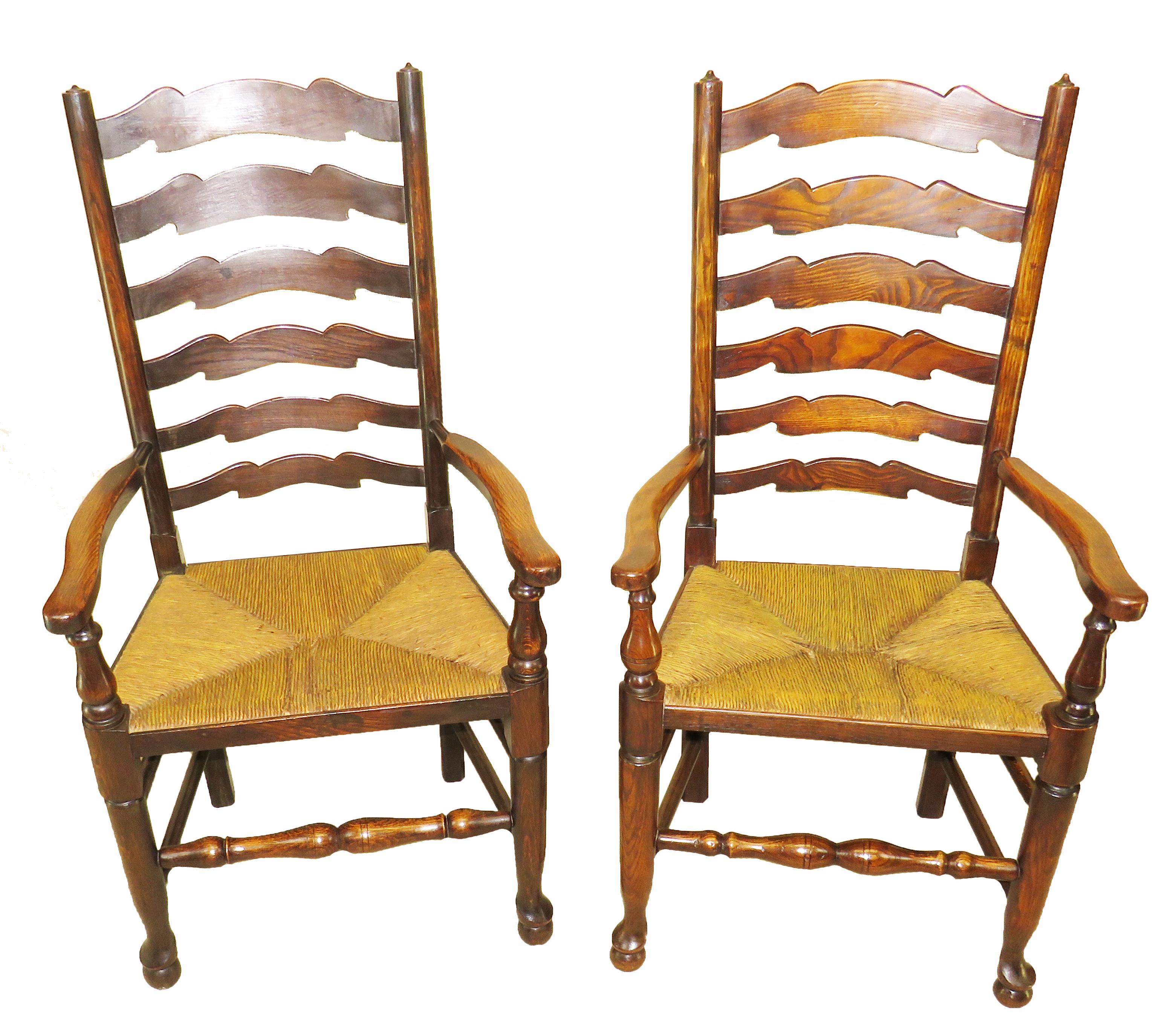 Ash Set of 10 English 19th Century Ladder Back Dining Chairs