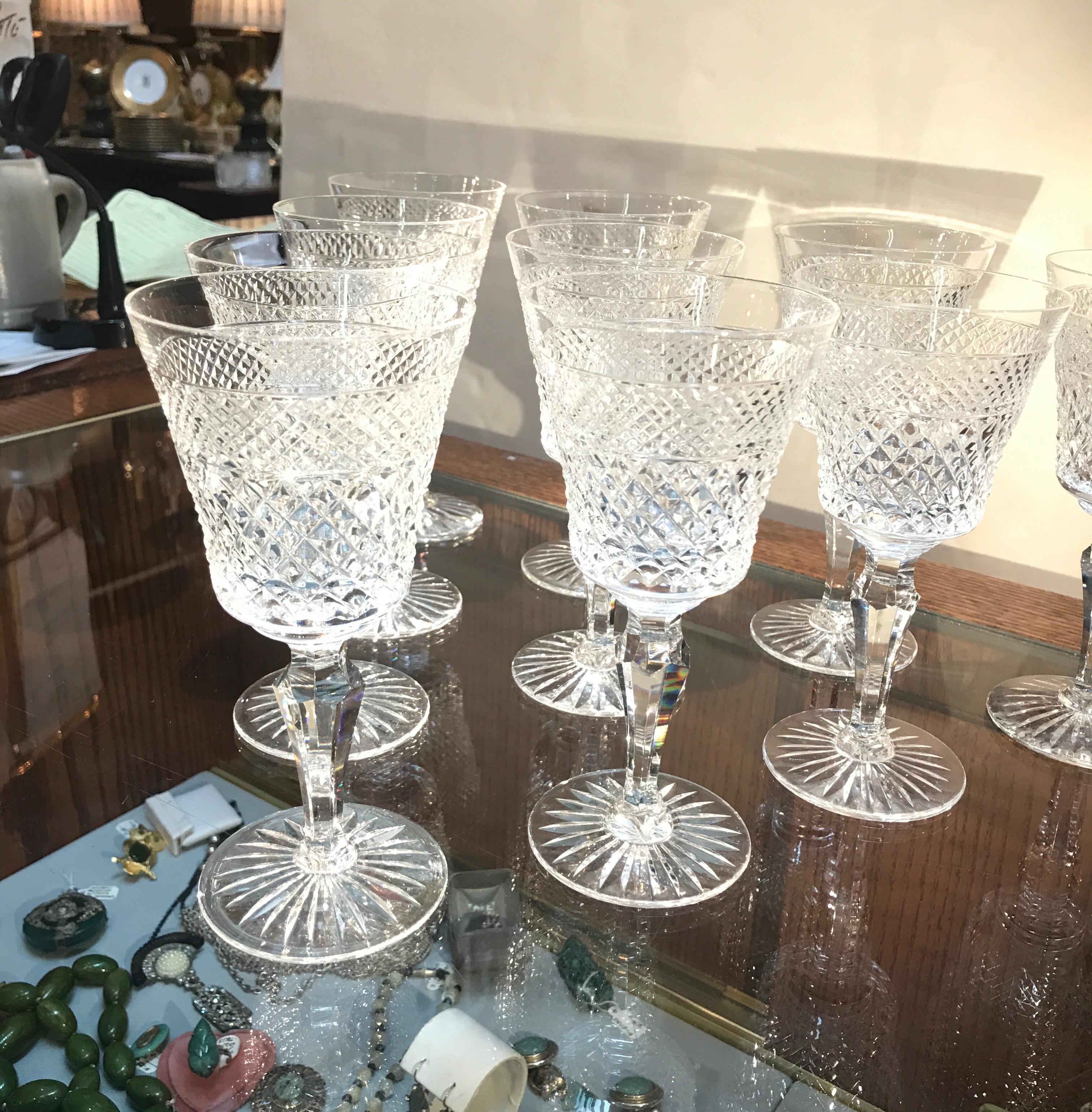Set of 10 English Cut Crystal Wine Glasses 6