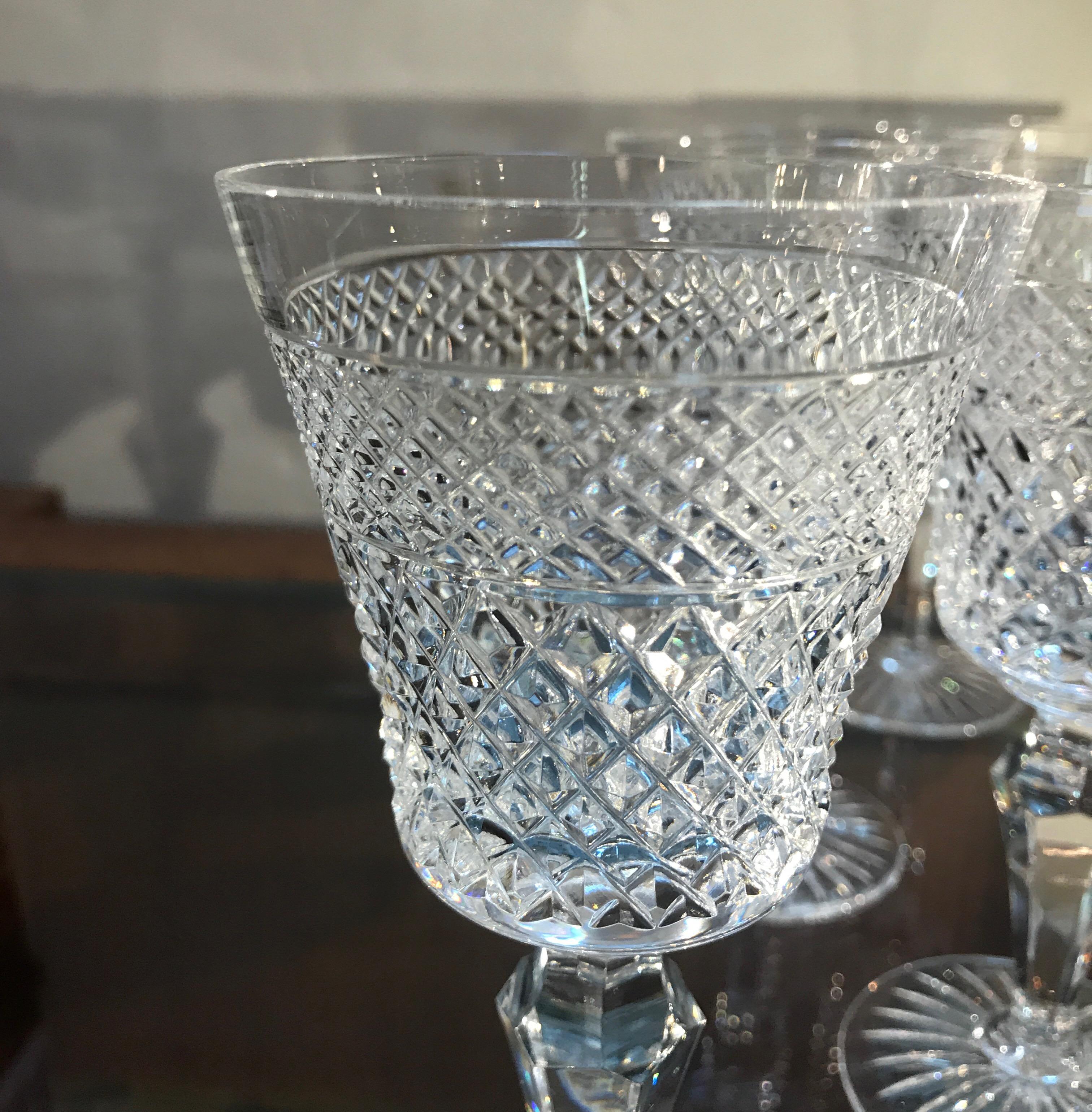 20th Century Set of 10 English Cut Crystal Wine Glasses
