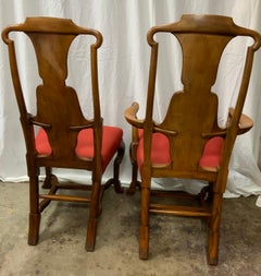 Set of 10 English dining chairs, 19 th c. Walnut with marquetry inlay
