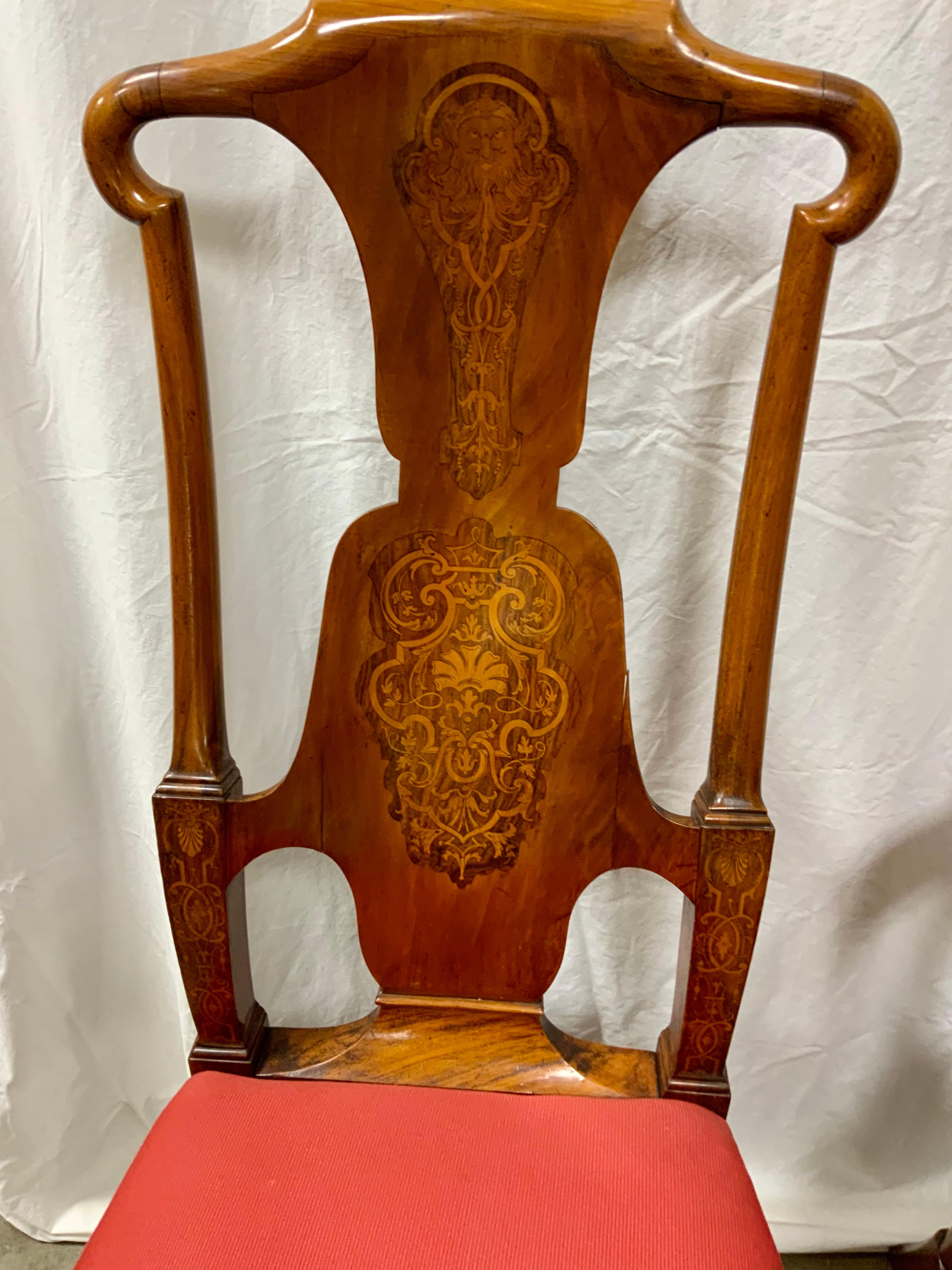 Set of 10 English dining chairs, 19 th c. Walnut with marquetry inlay In Excellent Condition For Sale In Houston, TX